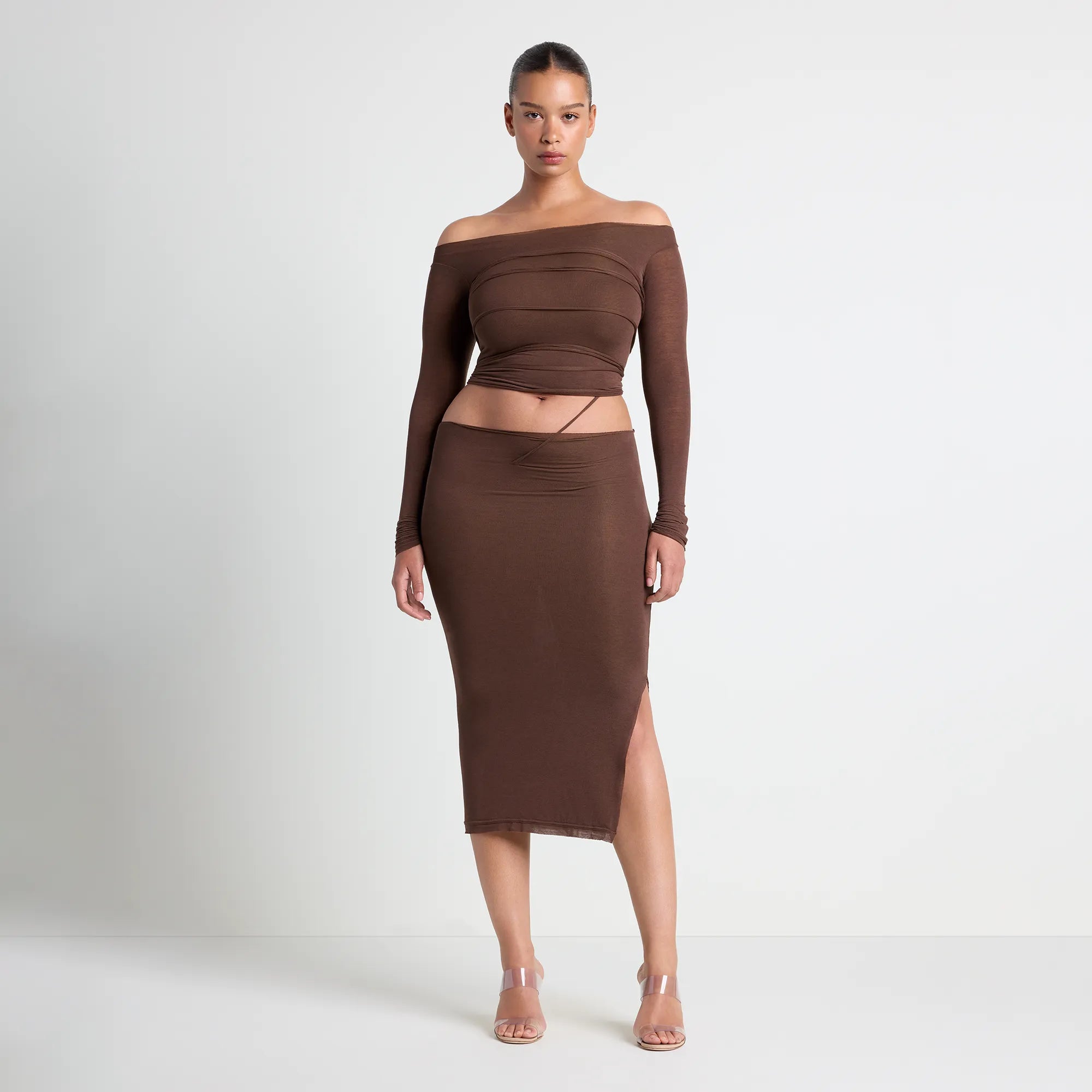 VETTESE X SKIMS SHEER MODAL MIDI SKIRT | COCOA - Image 2