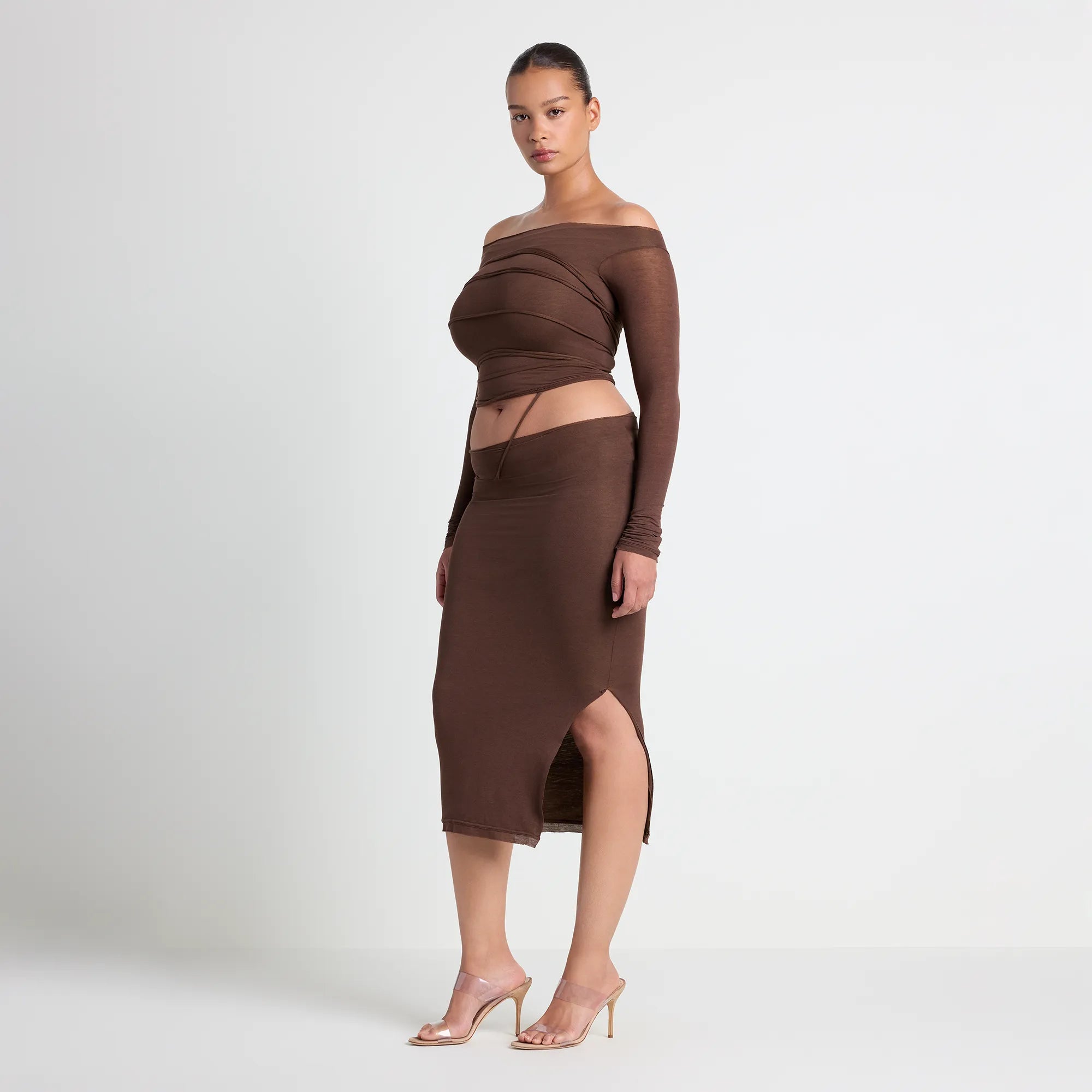VETTESE X SKIMS SHEER MODAL MIDI SKIRT | COCOA - Image 4