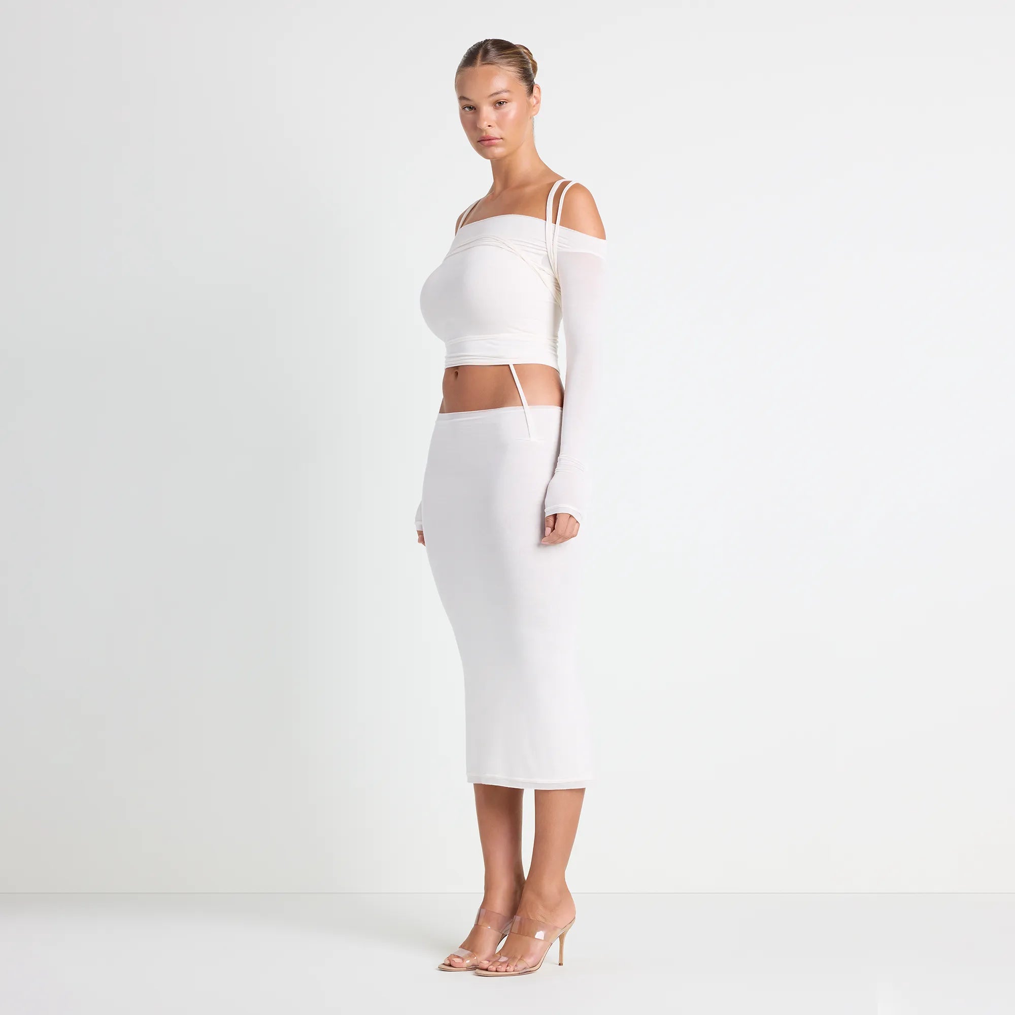 VETTESE X SKIMS SHEER MODAL MIDI SKIRT | ECRU - Image 4
