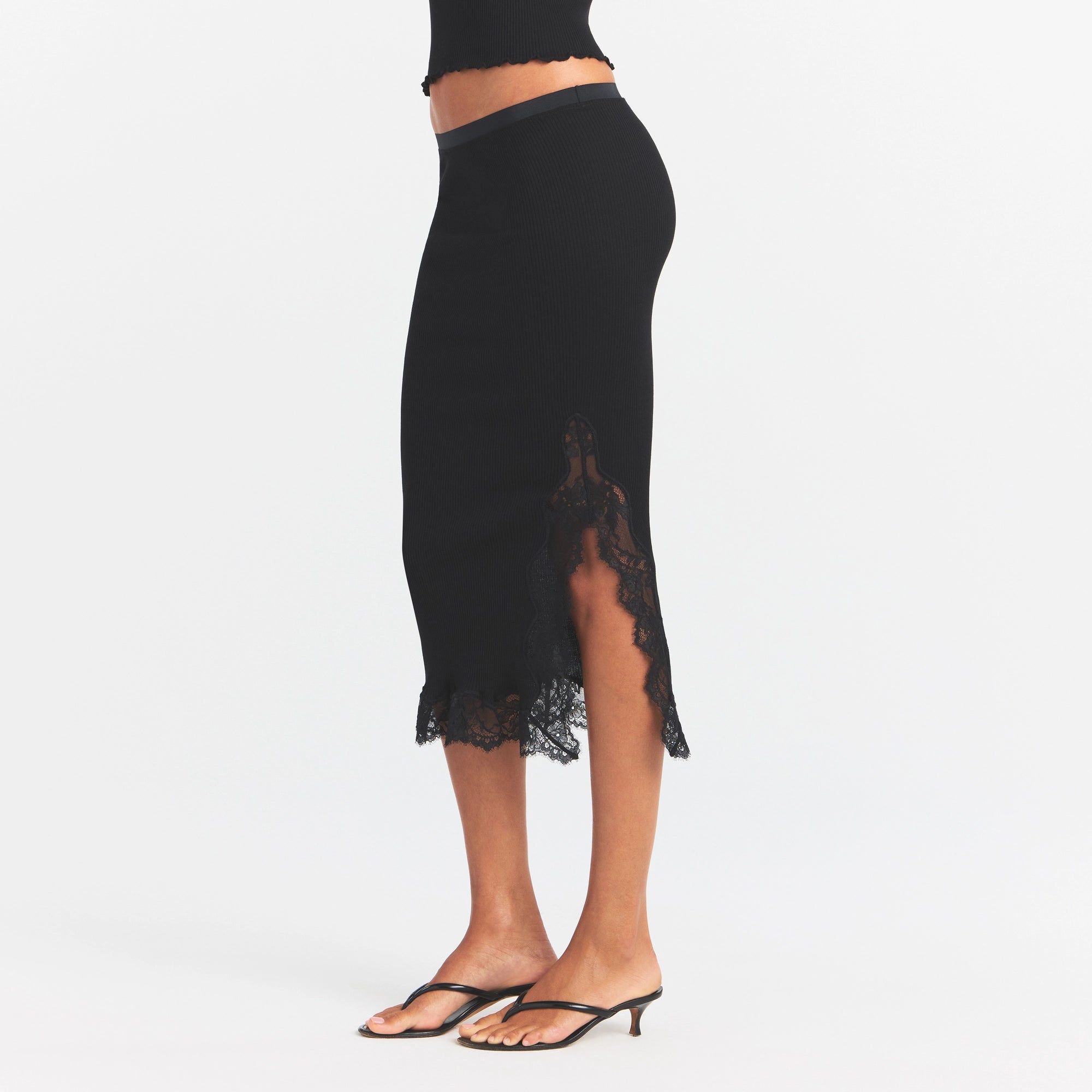 RIB KNIT LACE MIDI SKIRT | OBSIDIAN - Image 3