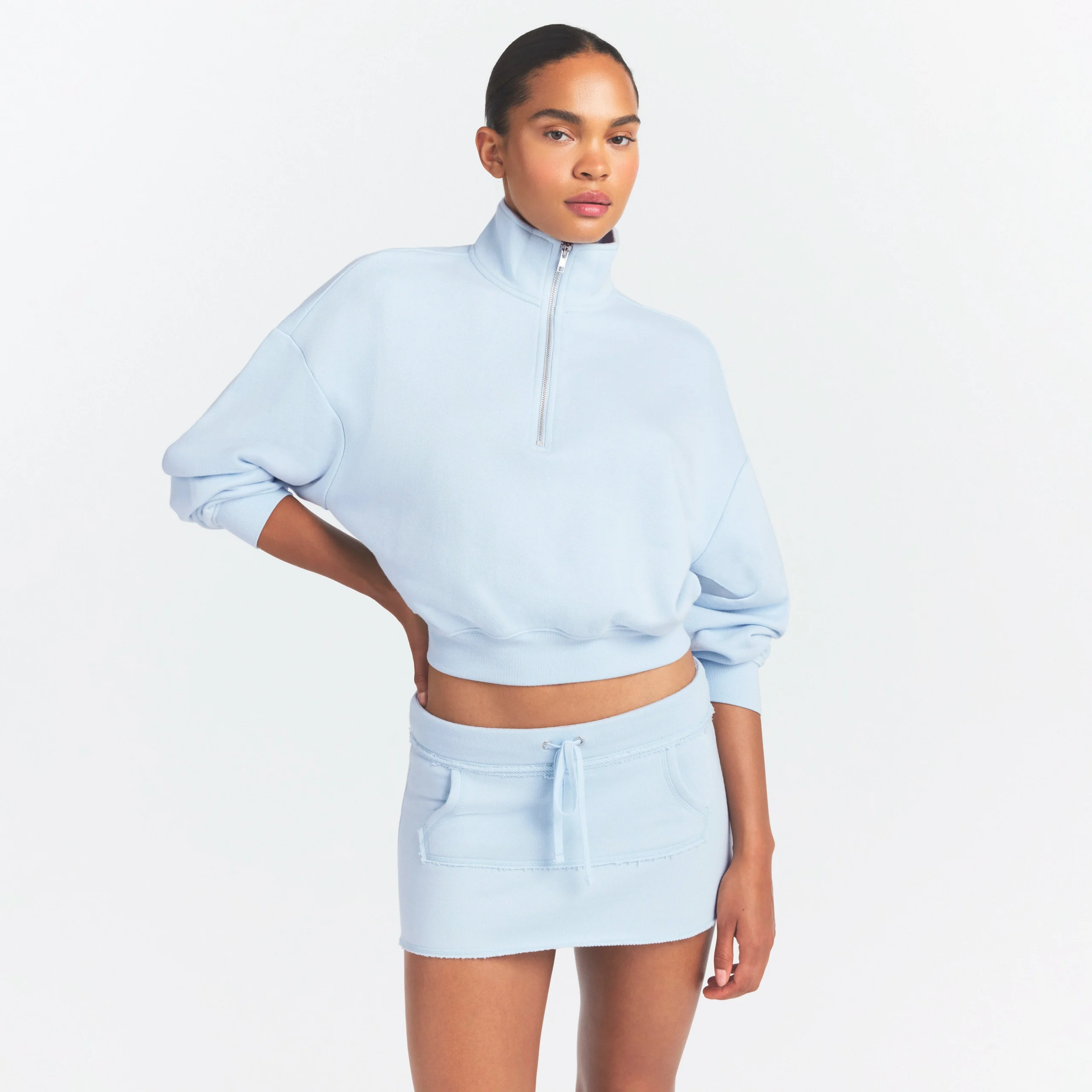 DRAPEY FRENCH TERRY MINI SKIRT | POWDER BLUE - Image 3