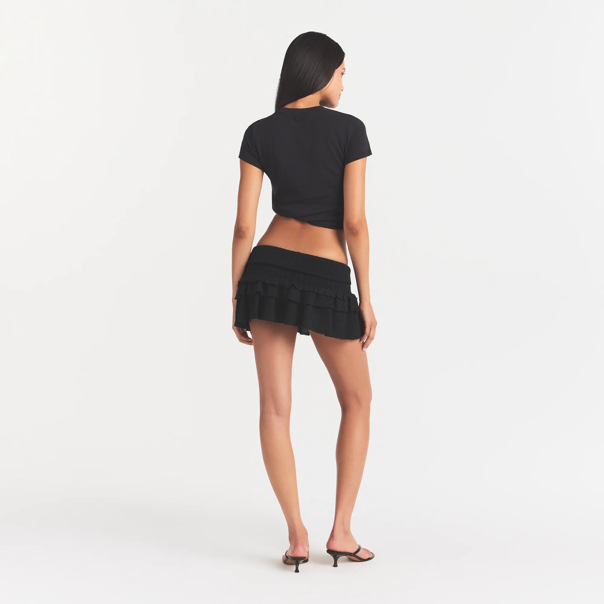 SHEER KNIT RUFFLE MINI SKIRT | ONYX - Image 4
