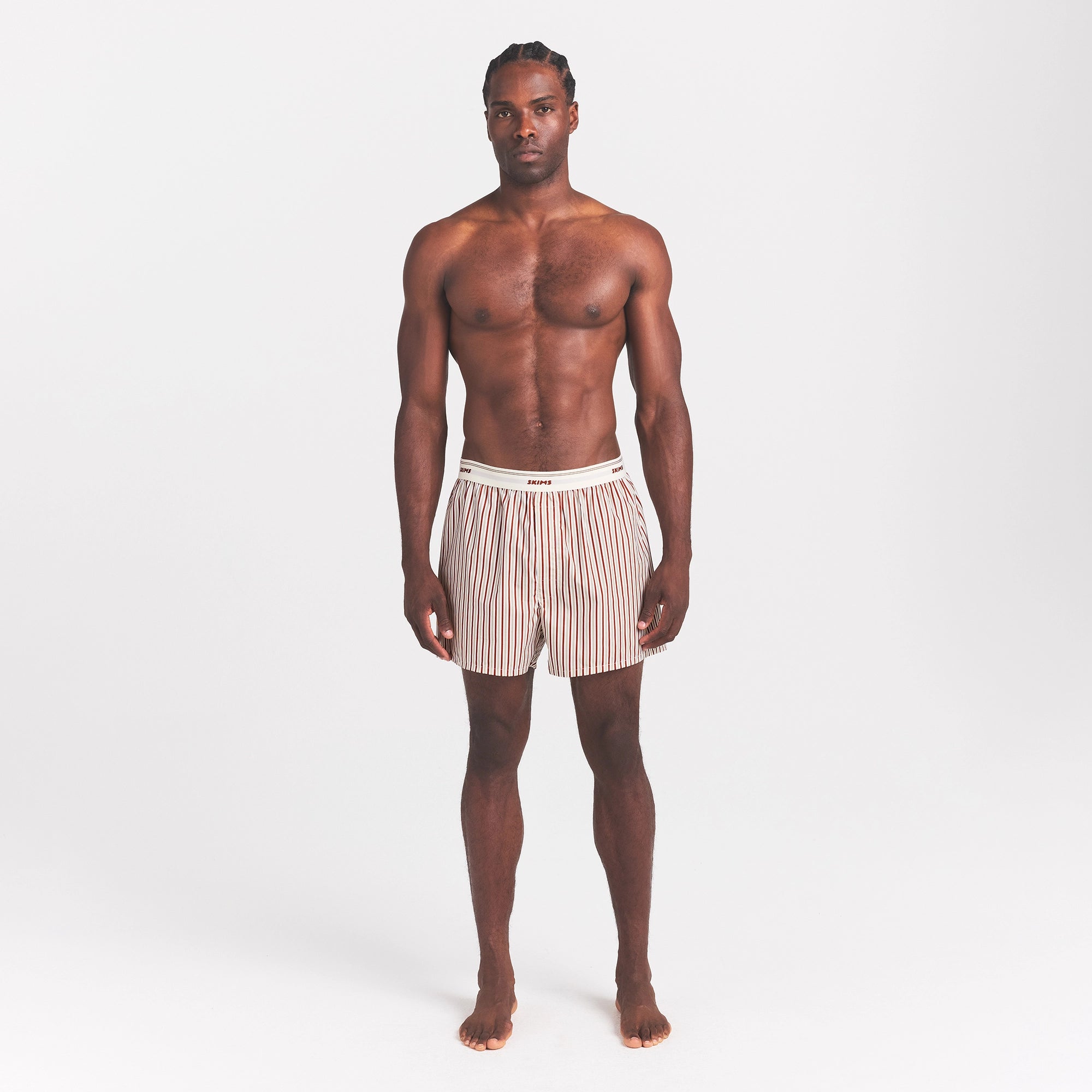 COTTON POPLIN MENS LOGO BAND BOXER | CINNAMON STONE STRIPE - Image 2