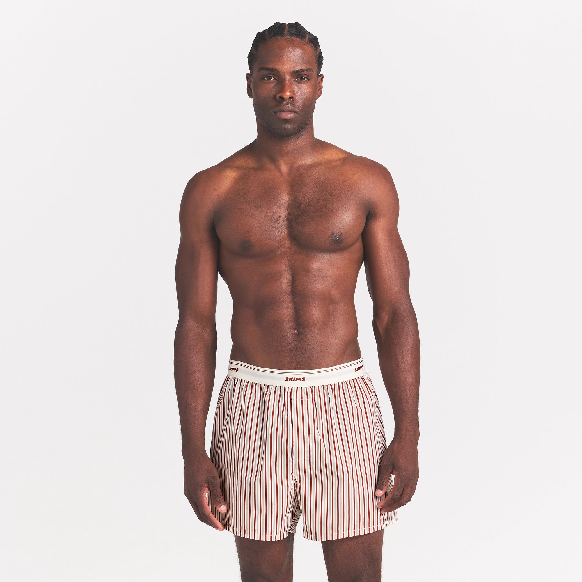COTTON POPLIN MENS LOGO BAND BOXER | CINNAMON STONE STRIPE - Image 3