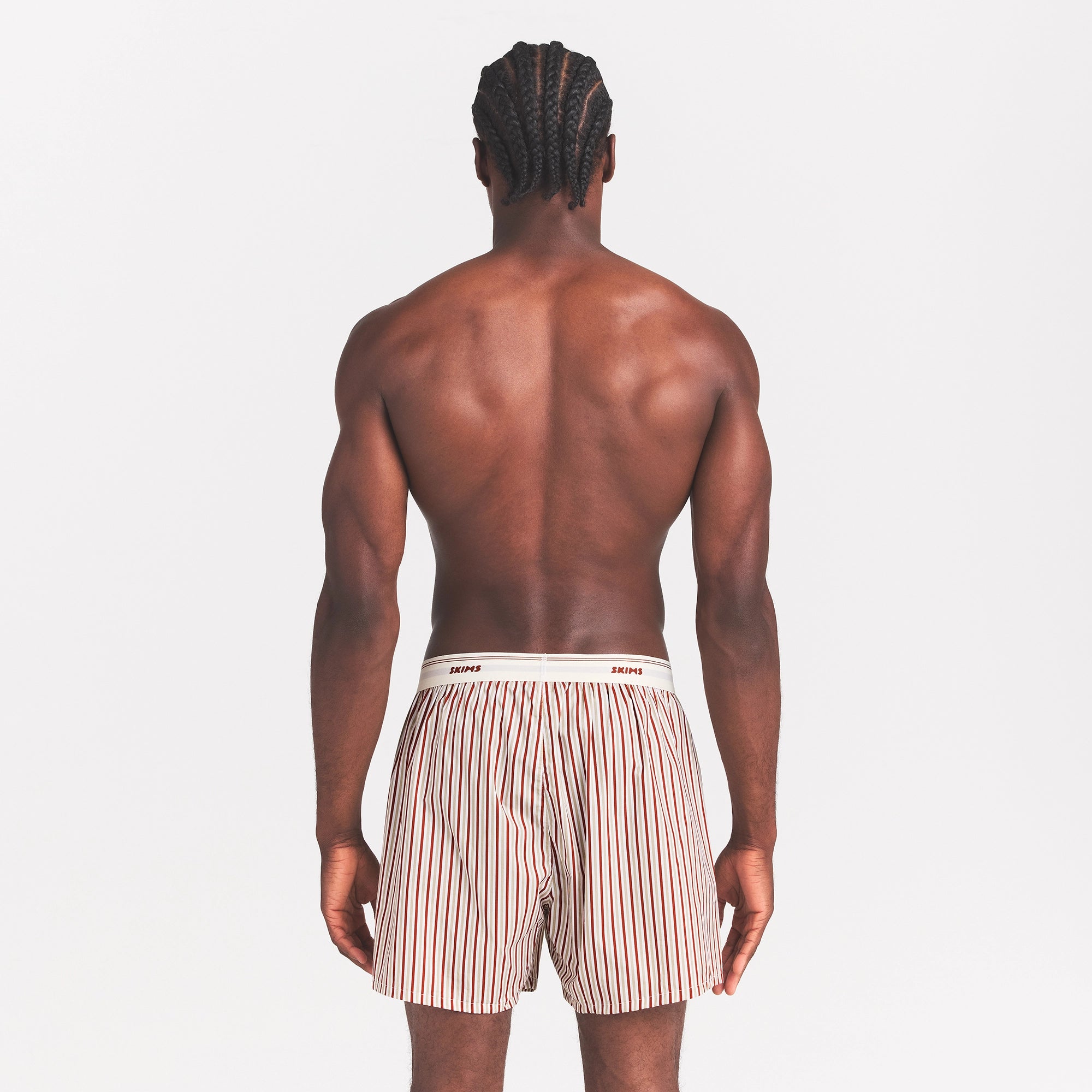 COTTON POPLIN MENS LOGO BAND BOXER | CINNAMON STONE STRIPE - Image 5