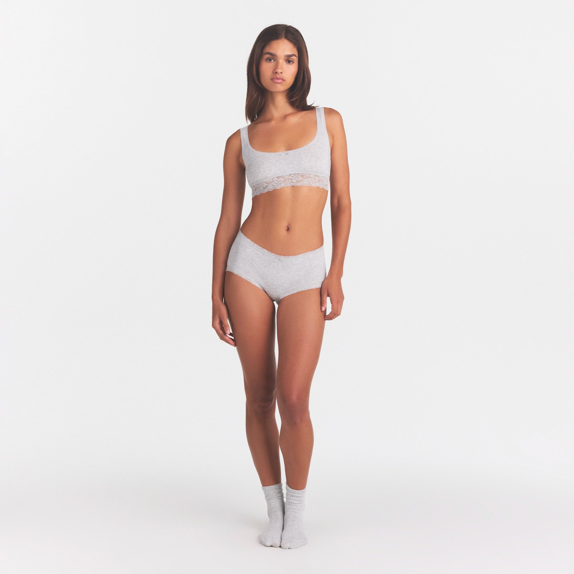 LIGHTWEIGHT COTTON LACE BOY SHORT | LIGHT HEATHER GREY - Image 2