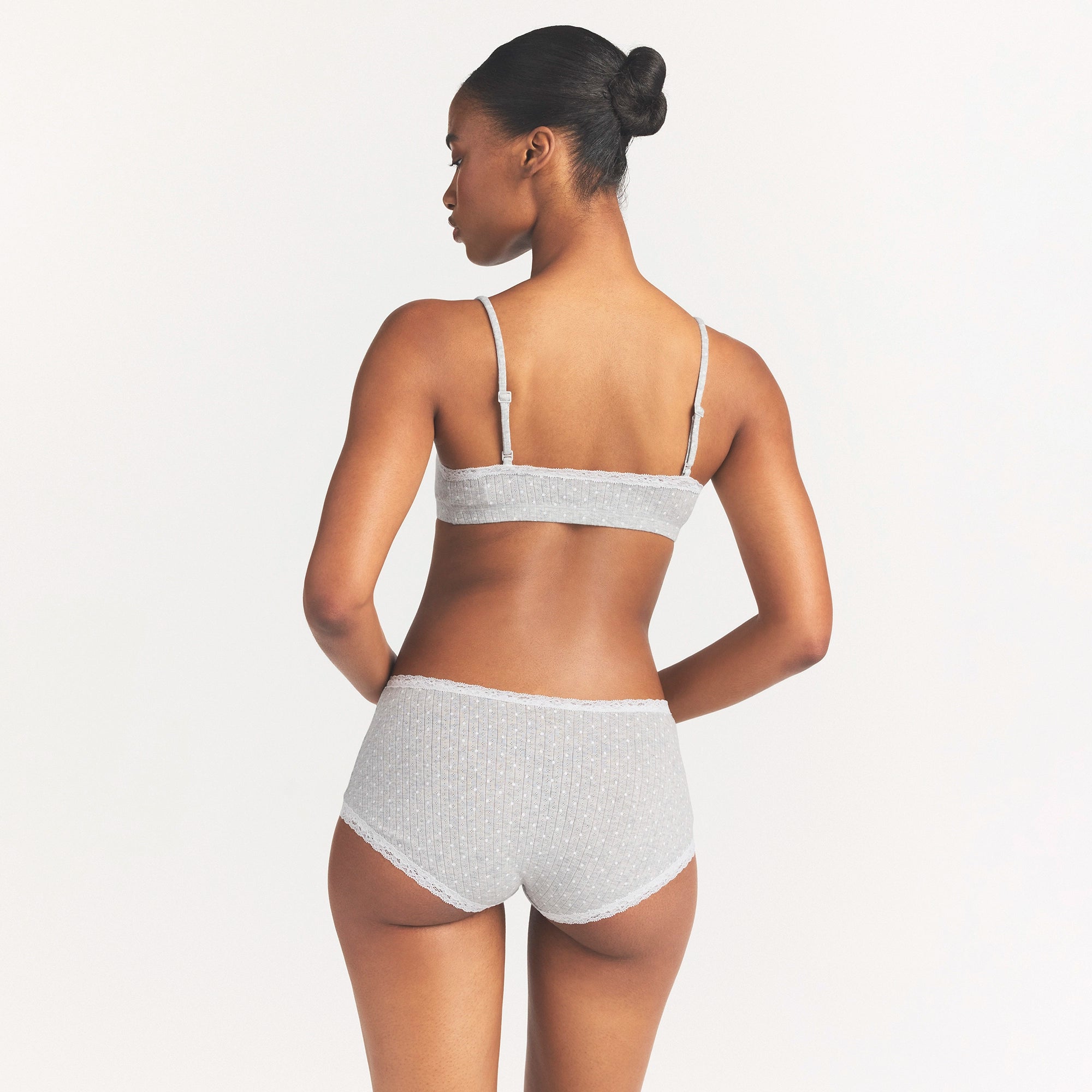LIGHTWEIGHT COTTON POINTELLE LACE BOY SHORT | LIGHT HEATHER GREY PIN DOT - Image 5