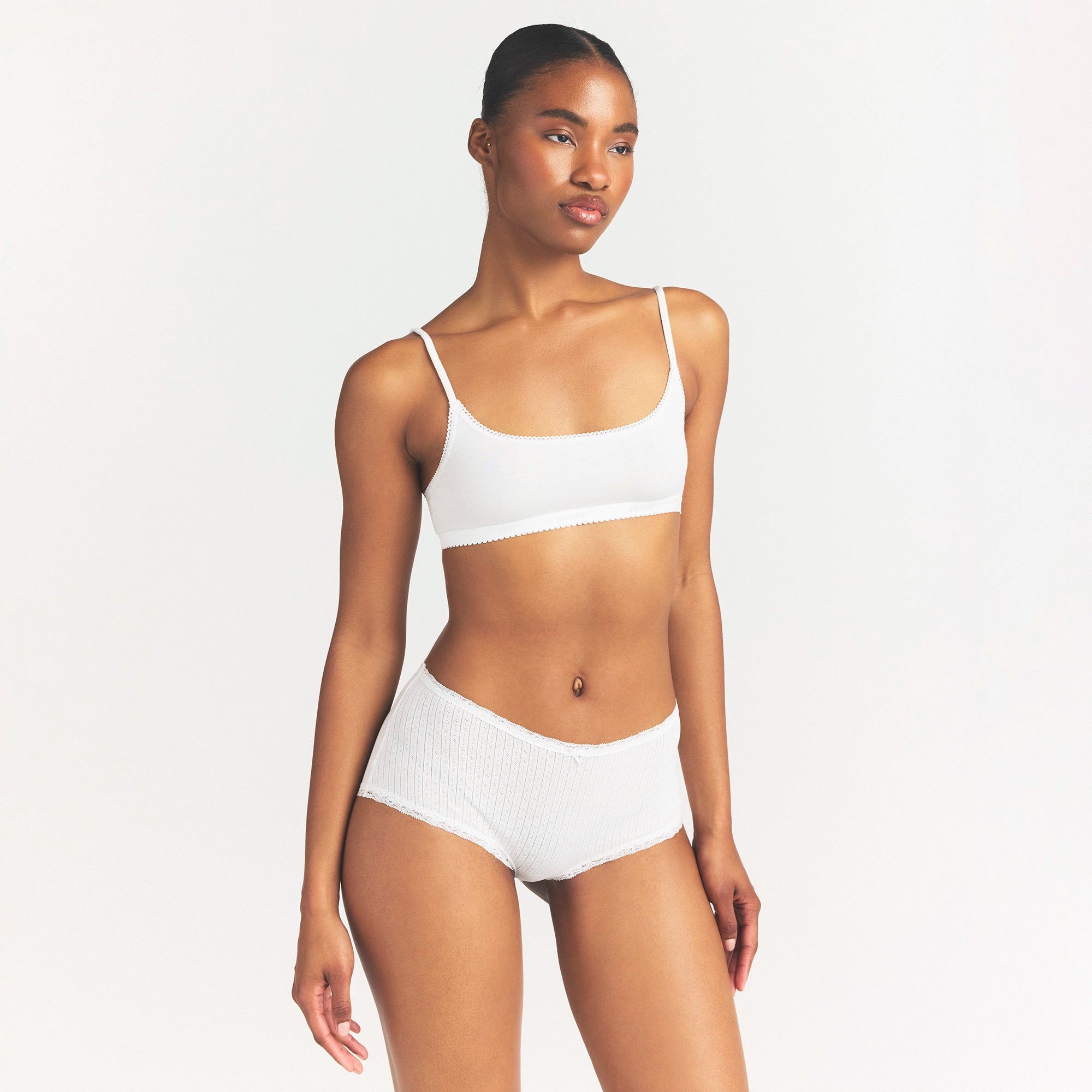 LIGHTWEIGHT COTTON POINTELLE LACE BOY SHORT | SNOW - Image 3