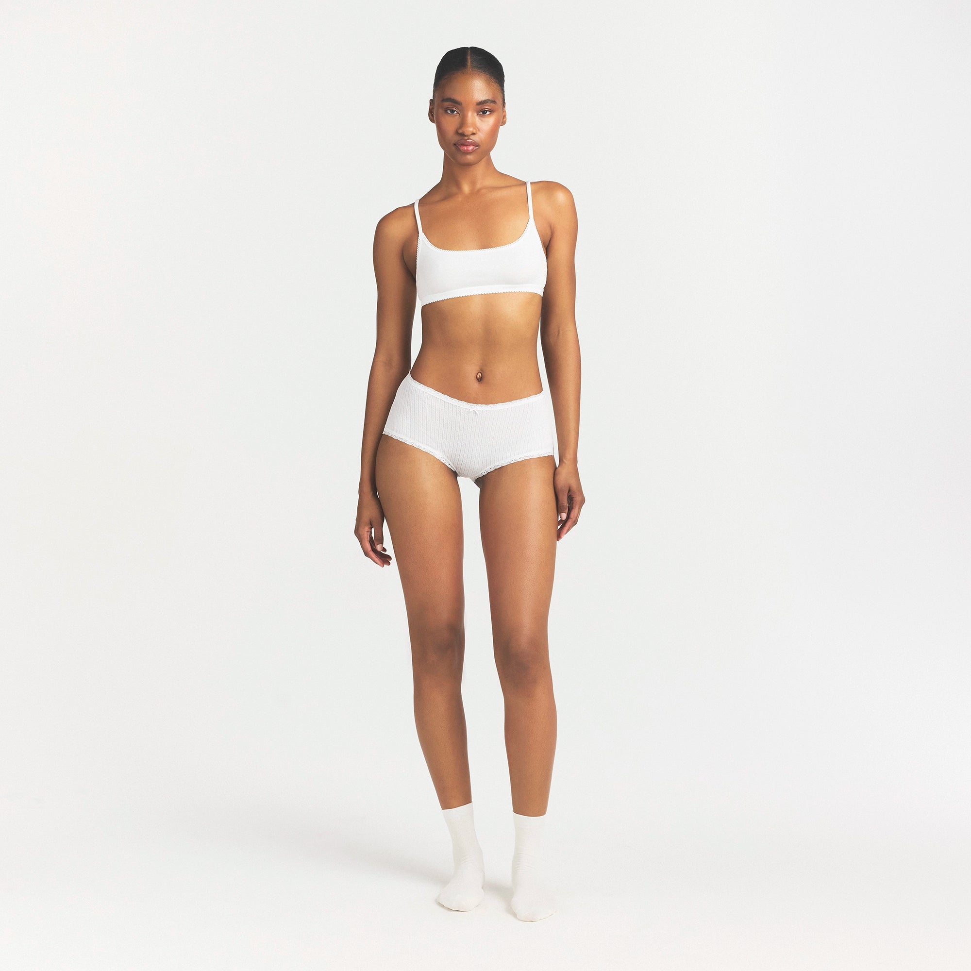 LIGHTWEIGHT COTTON POINTELLE LACE BOY SHORT | SNOW - Image 2