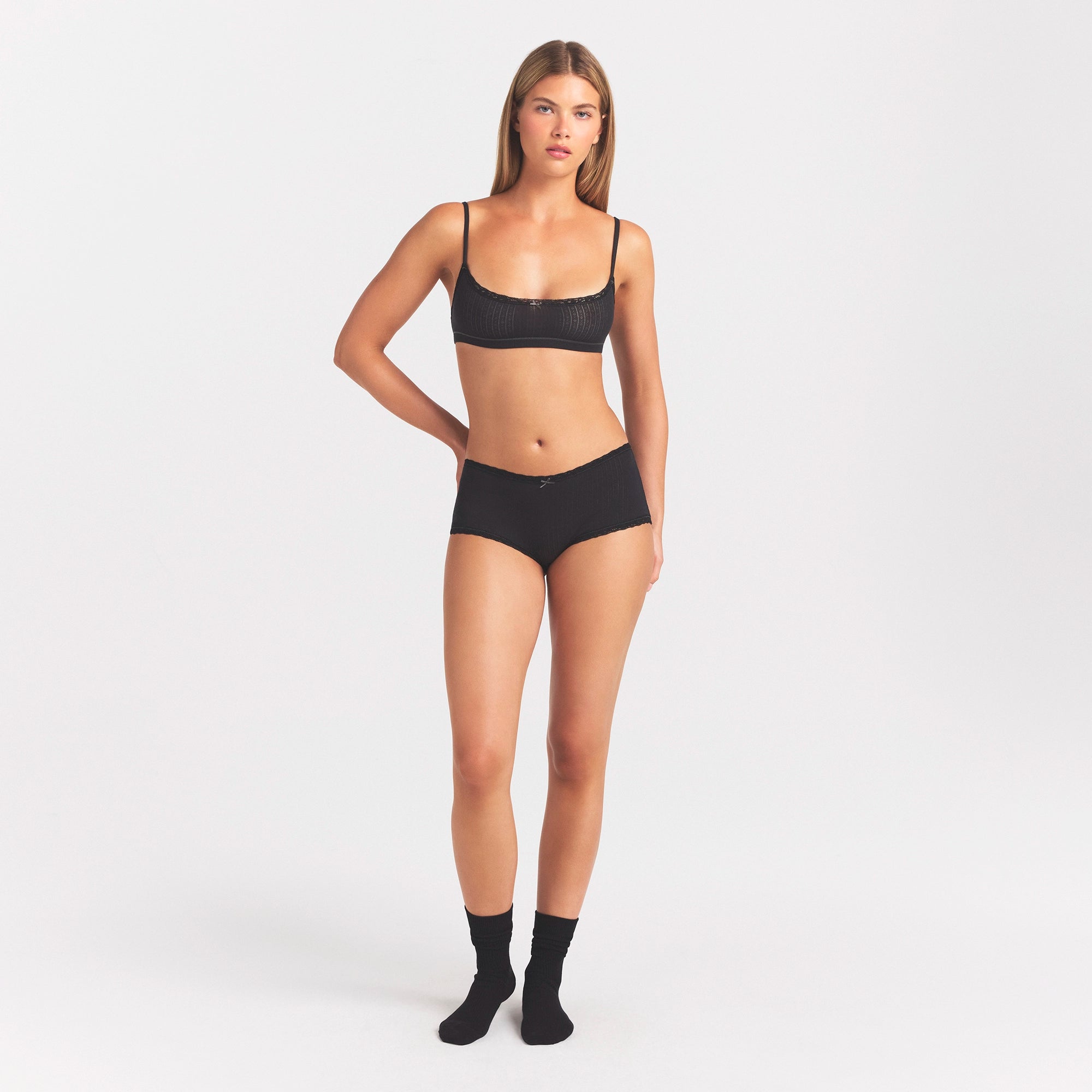 LIGHTWEIGHT COTTON POINTELLE LACE BOY SHORT | SOOT TONAL - Image 2