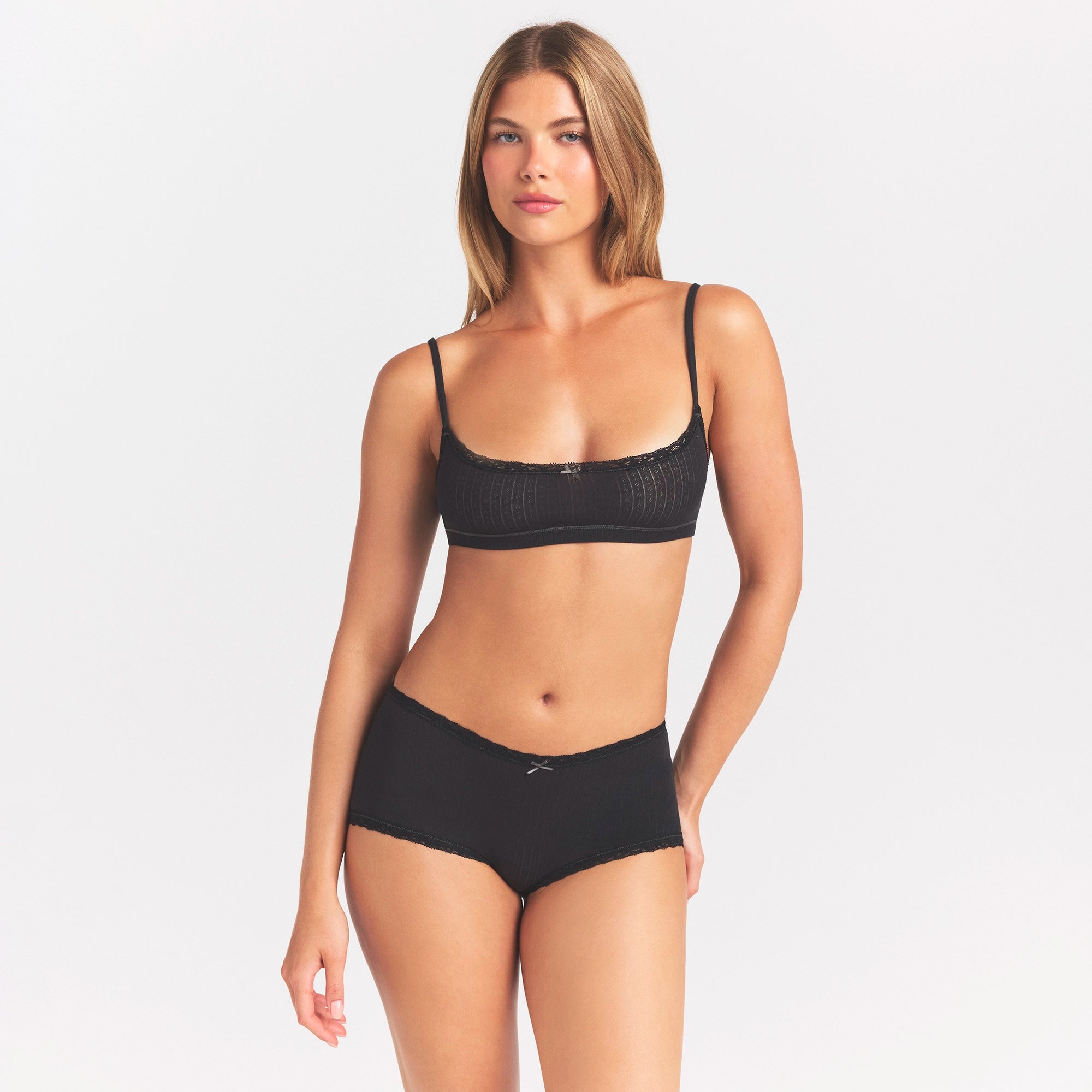 LIGHTWEIGHT COTTON POINTELLE LACE BOY SHORT | SOOT TONAL - Image 3