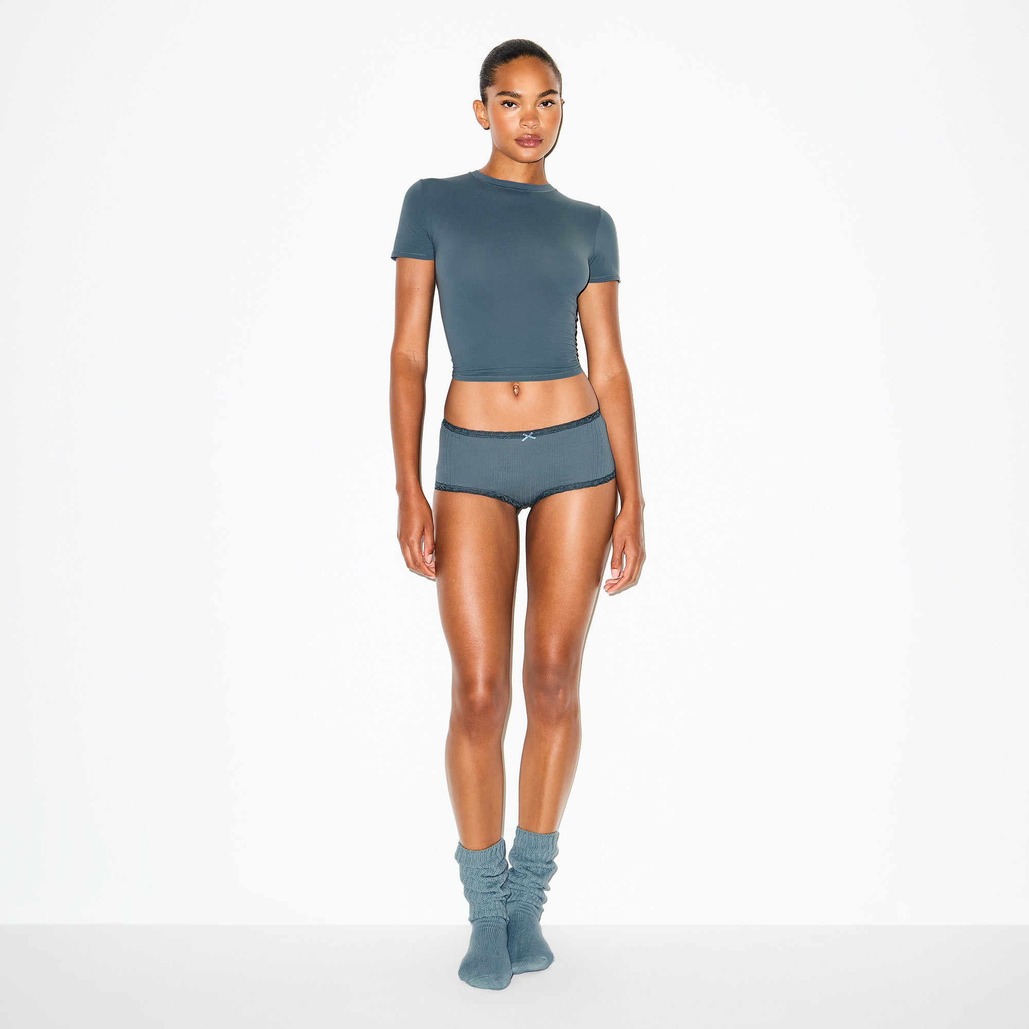 LIGHTWEIGHT COTTON POINTELLE LACE BOY SHORT | ZIRCON TONAL - Image 2