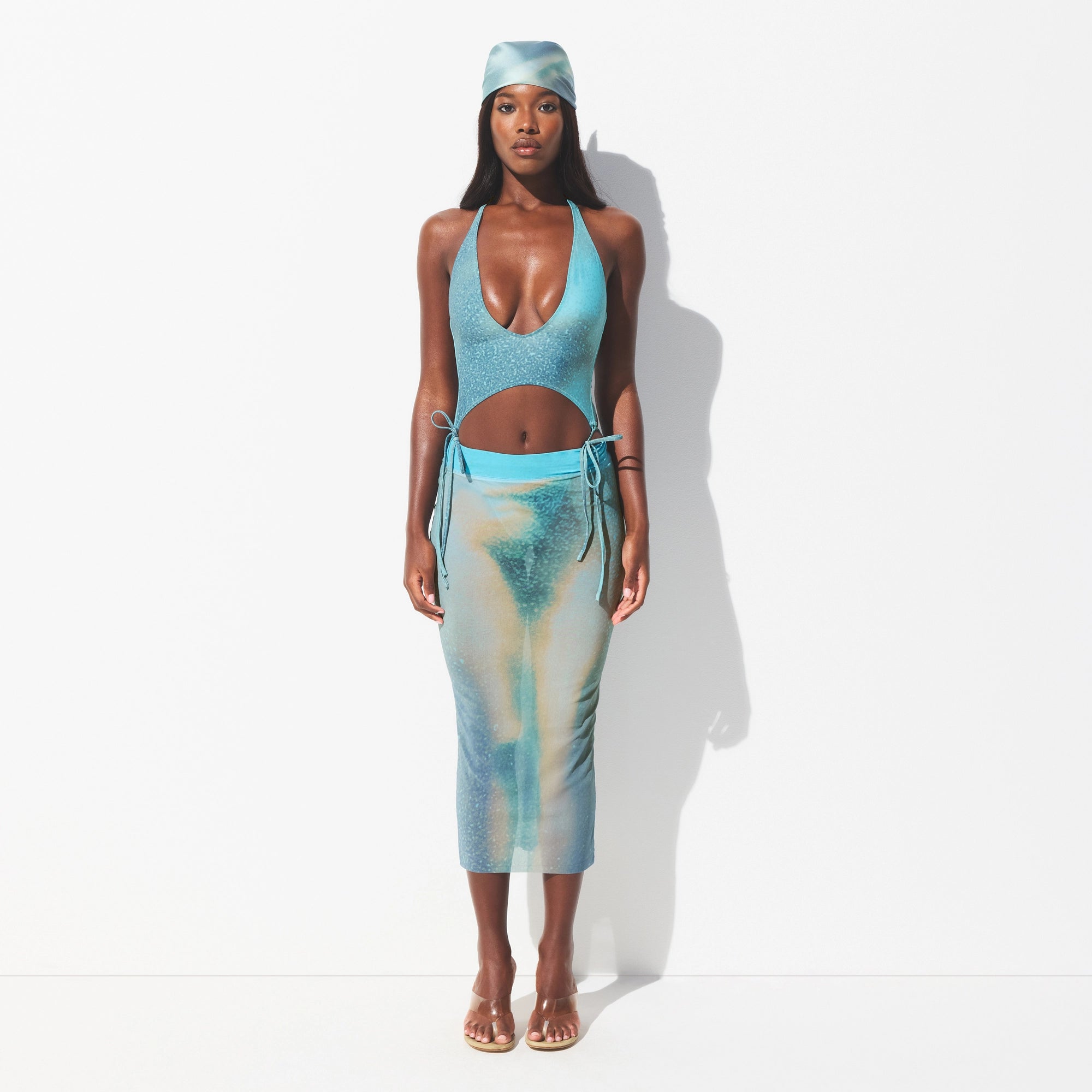 MESH COVER-UPS MIDI SKIRT | CYAN FK BODY PRINT - Image 2