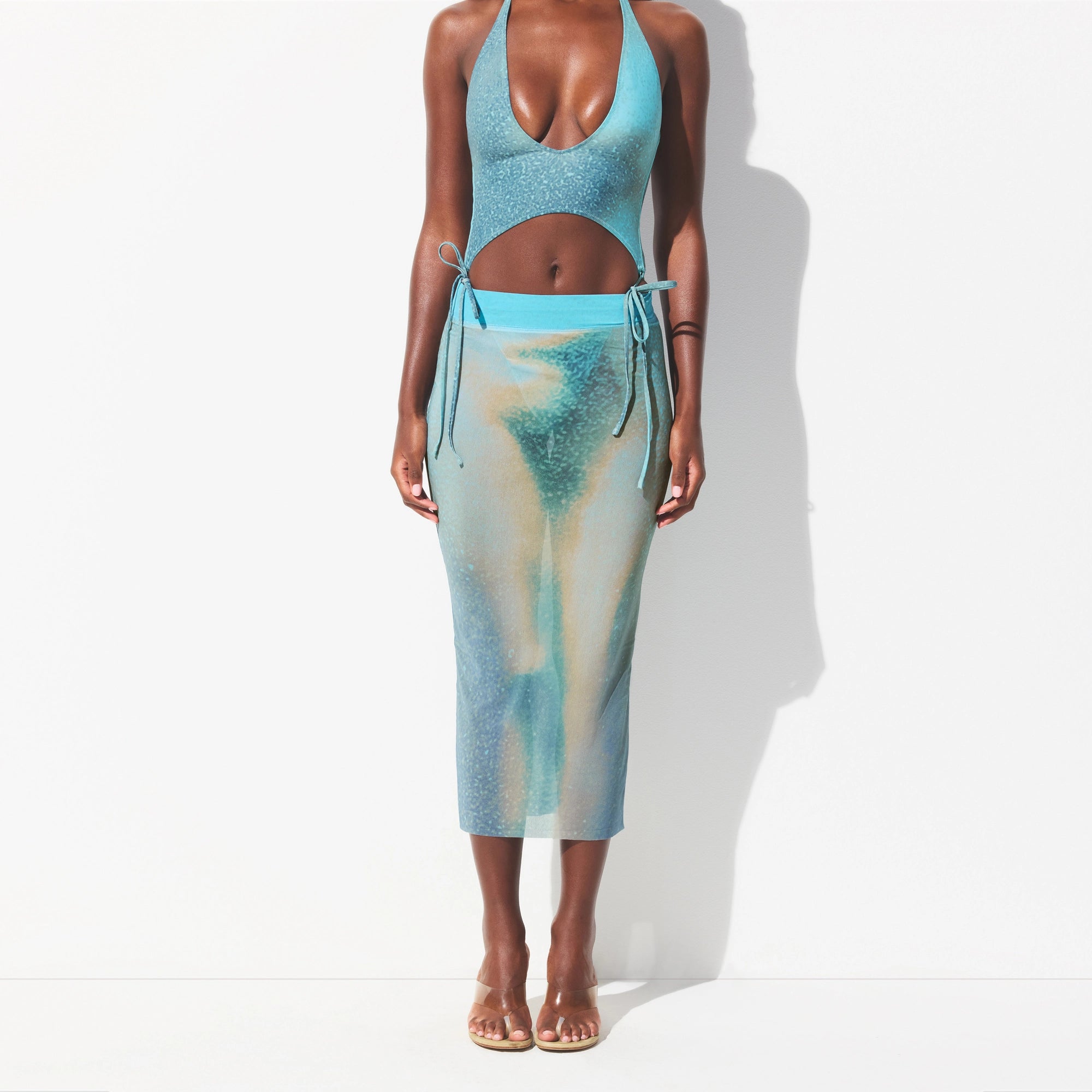 MESH COVER-UPS MIDI SKIRT | CYAN FK BODY PRINT - Image 3