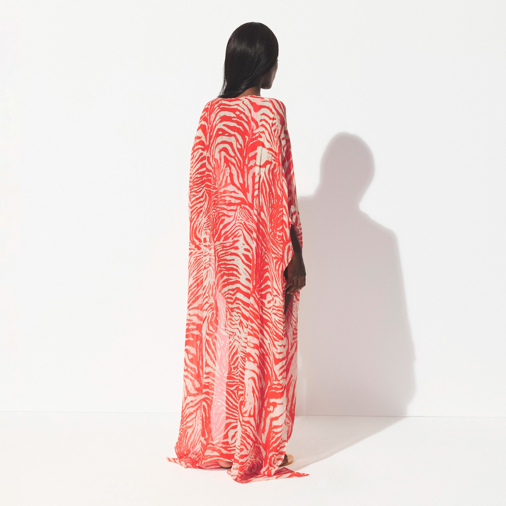 SWIM COVER-UPS SHEER LONG KAFTAN | CARMINE ZEBRA PRINT - Image 4
