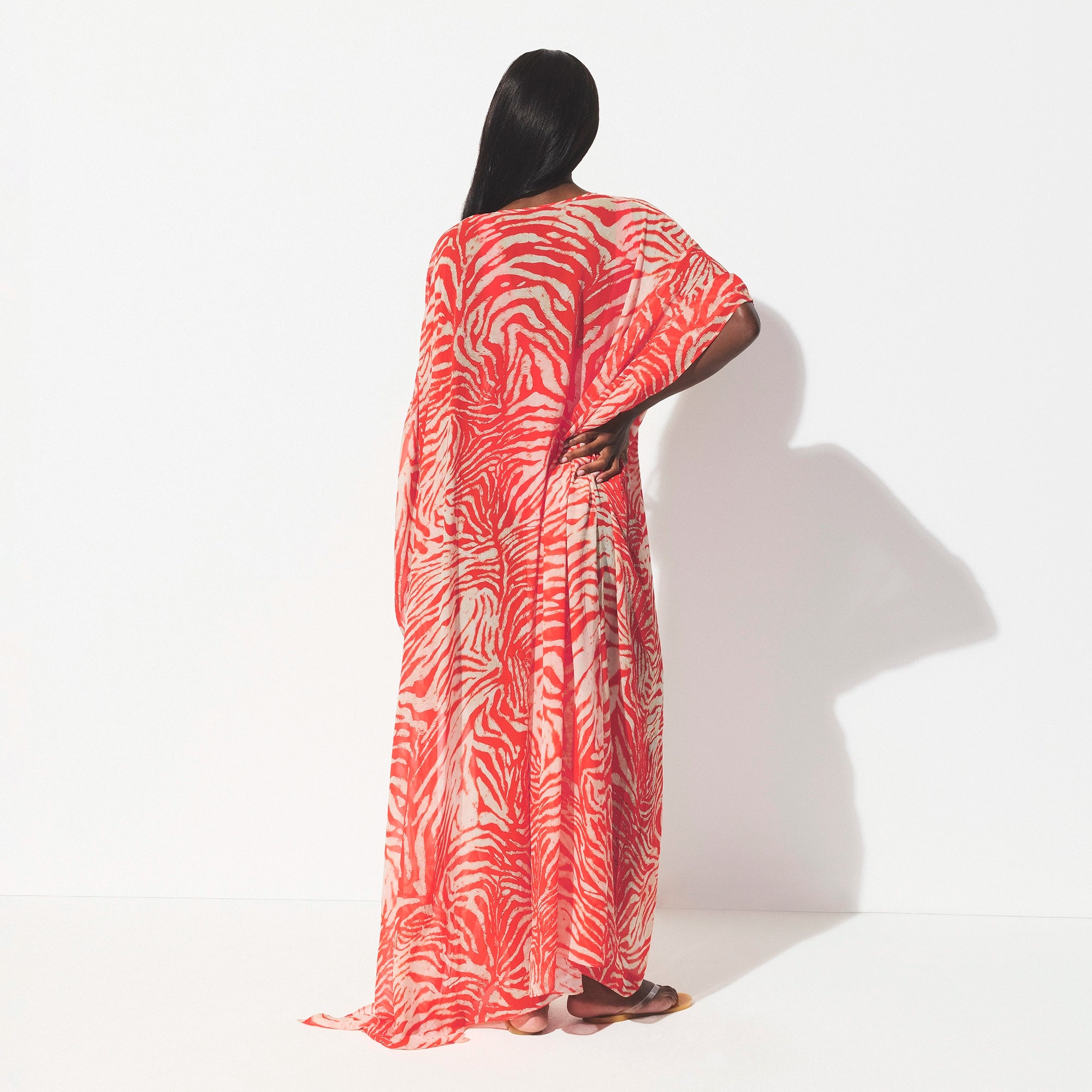 SWIM COVER-UPS SHEER LONG KAFTAN | CARMINE ZEBRA PRINT - Image 5