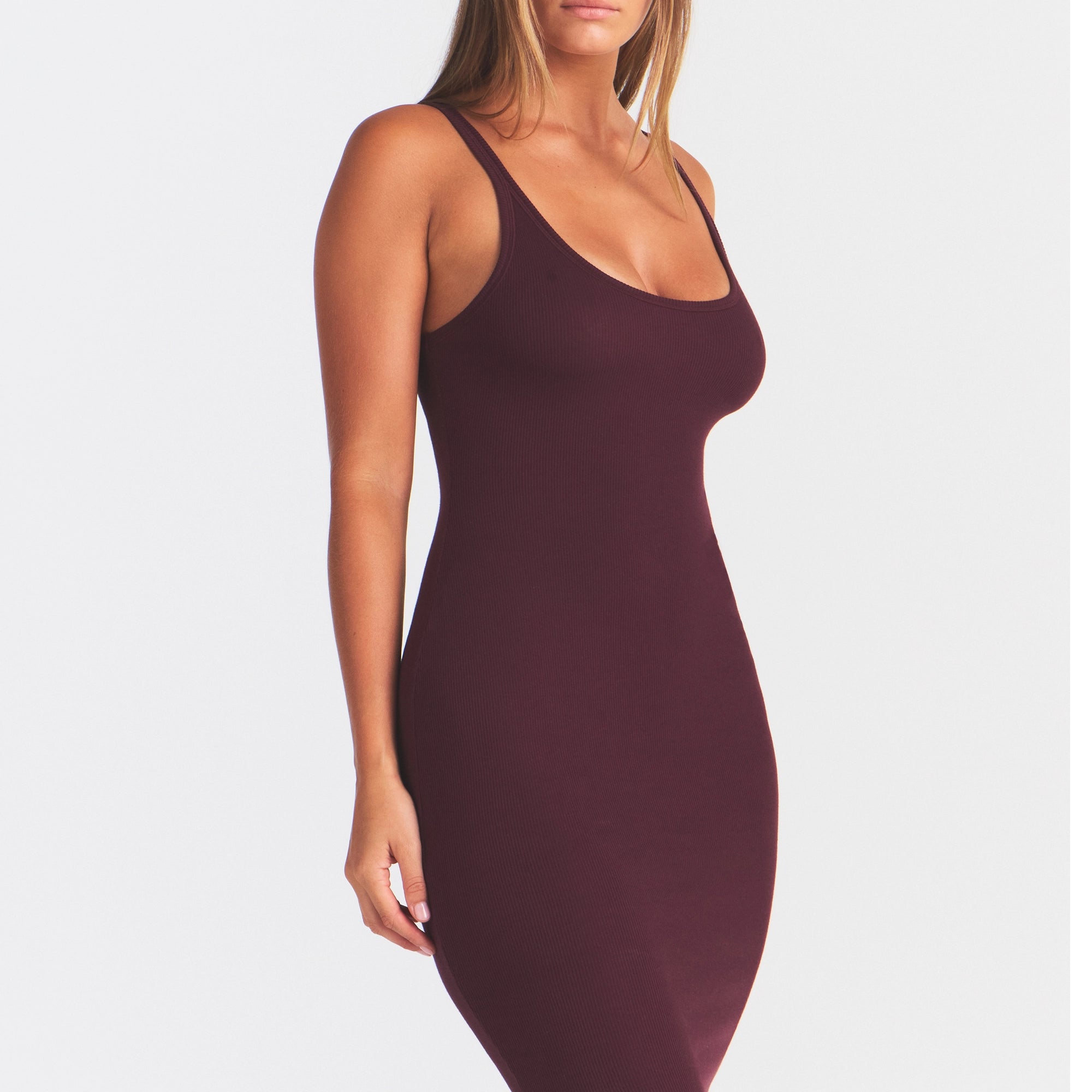 COTTON RIB TANK MIDI DRESS | CURRANT - Image 3