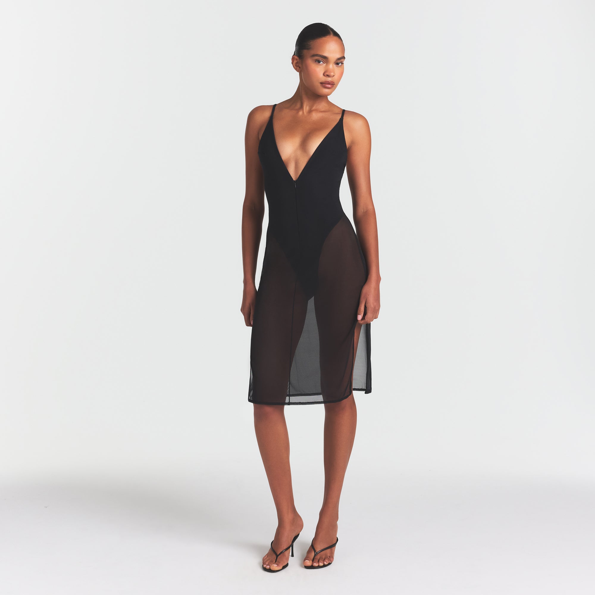 SKIMS BODY MESH PLUNGE MIDI DRESS | ONYX - Image 2