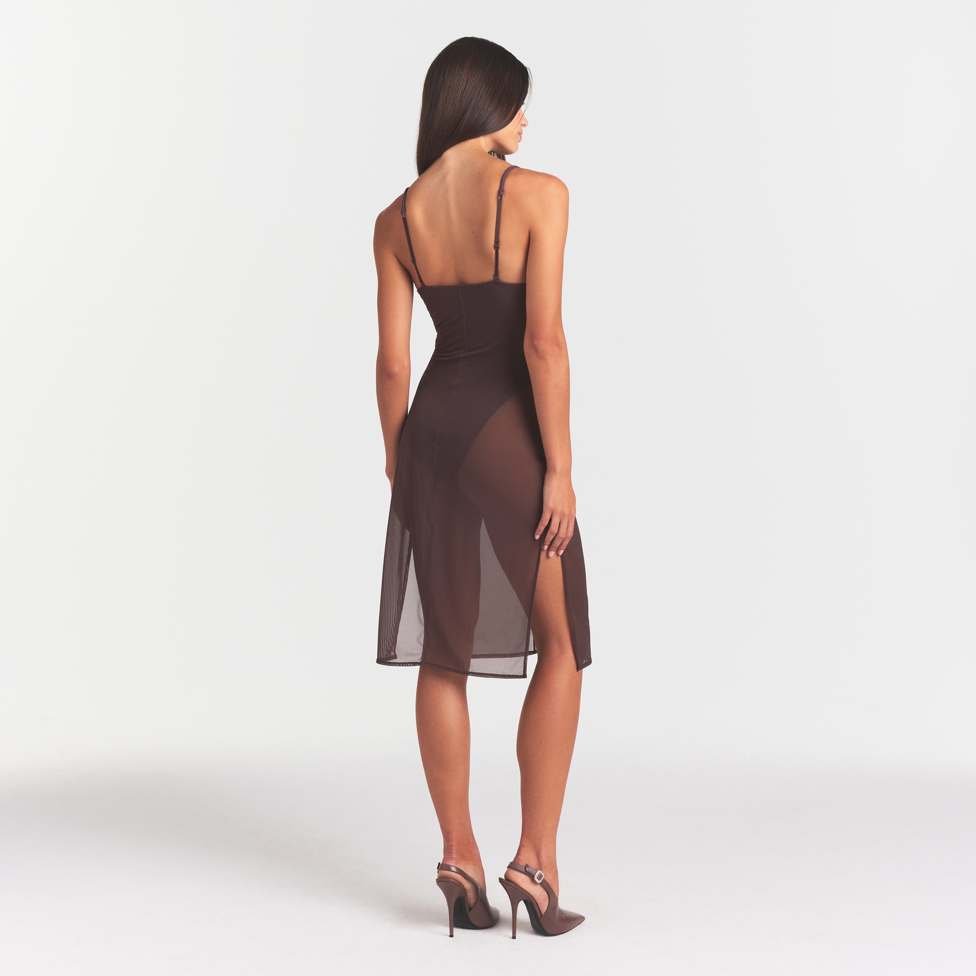 SKIMS BODY MESH PLUNGE MIDI DRESS | RAISIN - Image 4