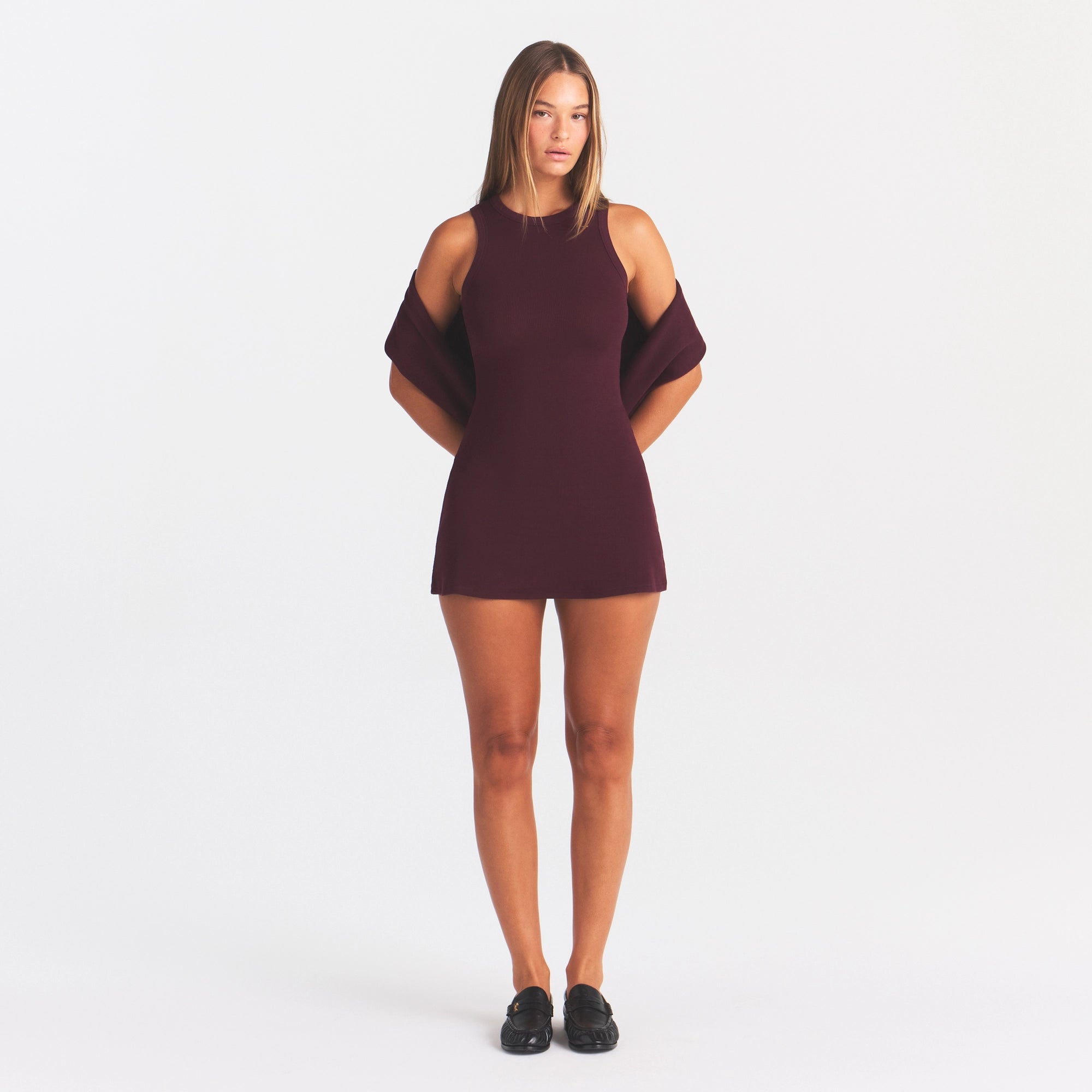 COTTON RIB TANK DRESS | CURRANT - Image 4