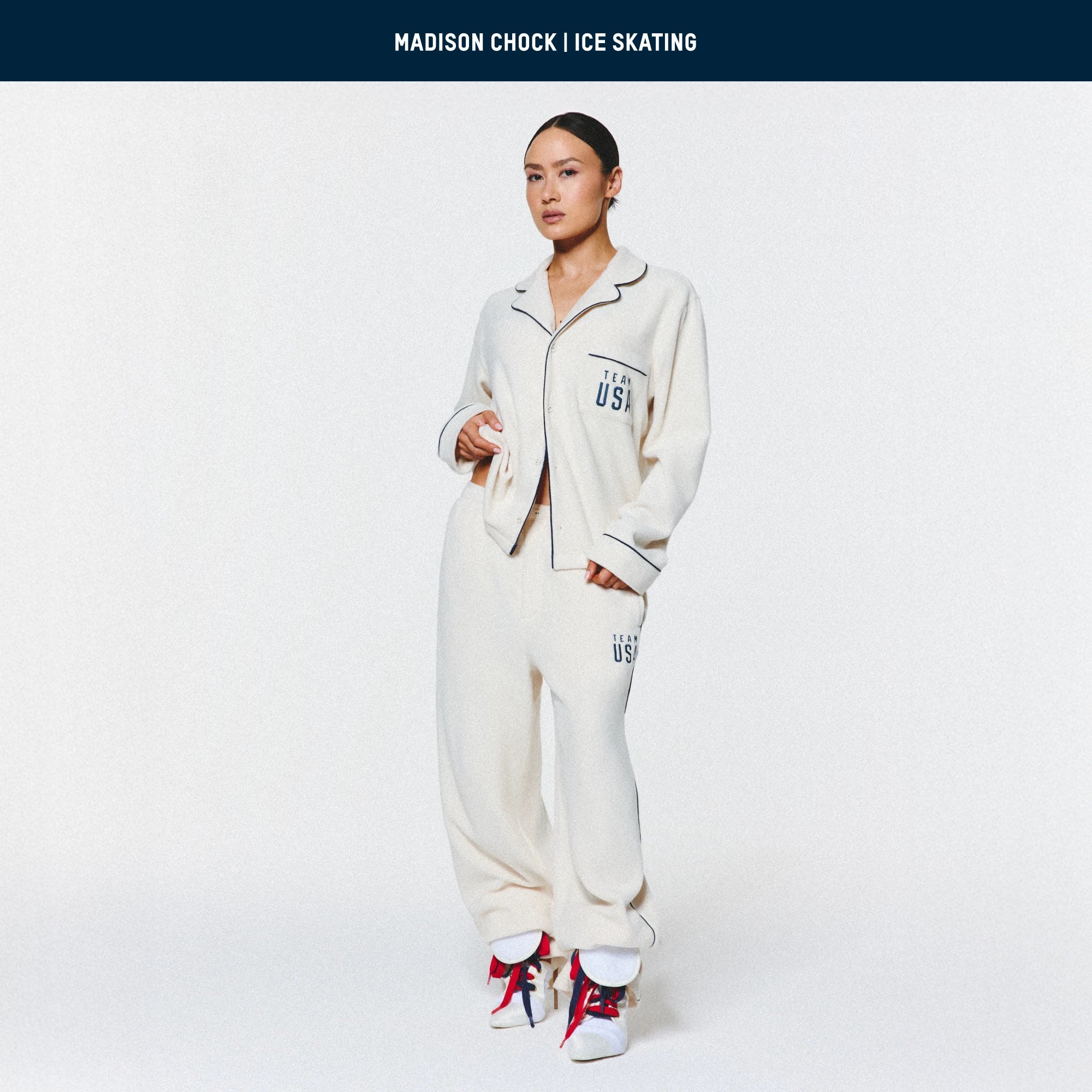 SKIMS FOR TEAM USA FLEECE UNISEX OLYMPIC OVERSIZED SLEEP TOP | ECRU - Image 7