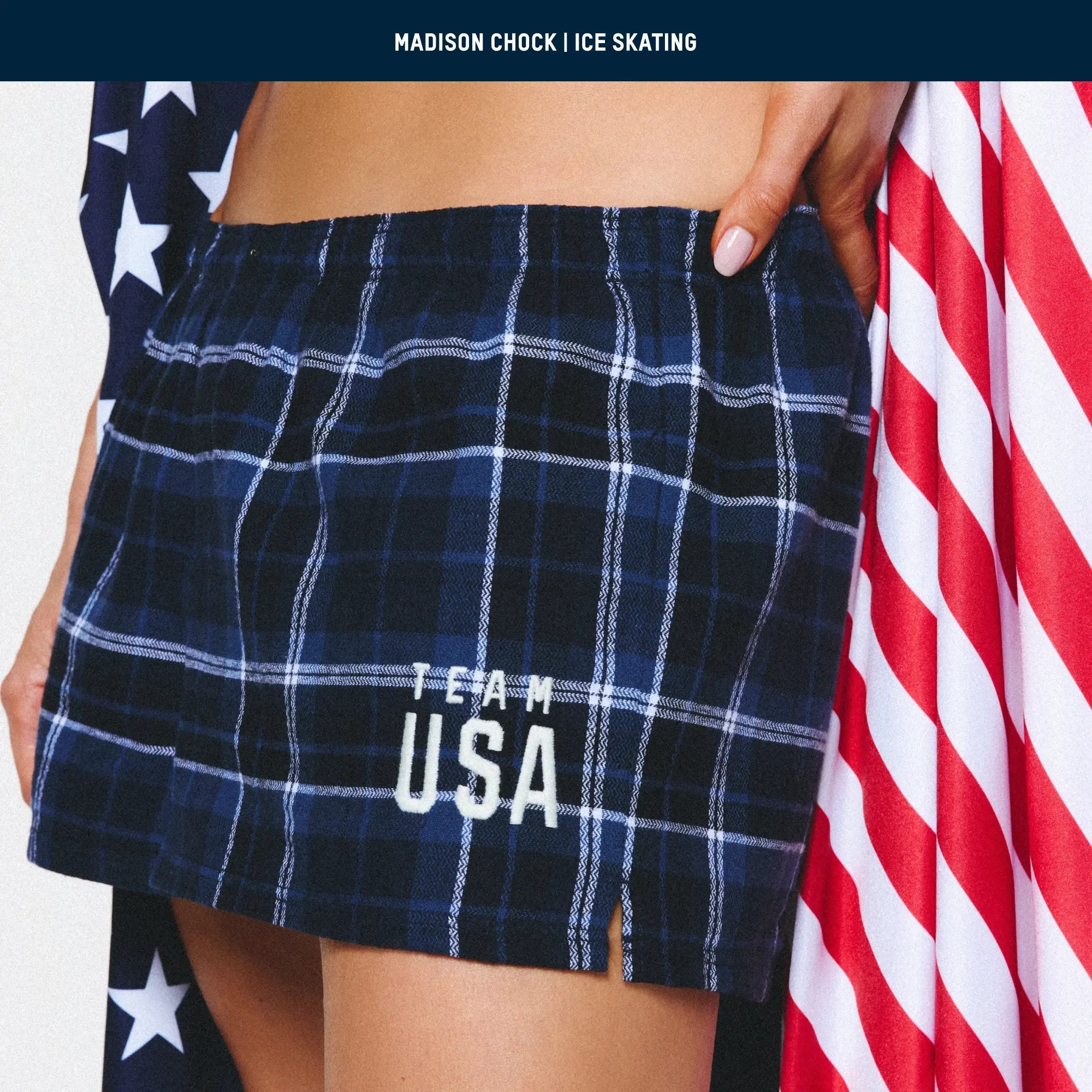 SKIMS FOR TEAM USA FLANNEL SLEEP OLYMPIC SHORT | NAVY PLAID - Image 7