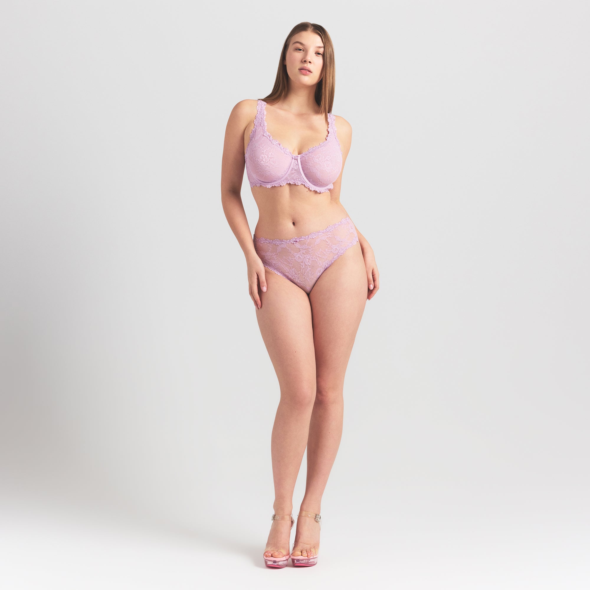 STRETCH LACE UNLINED FULL COVERAGE BRA | BABY PINK - Image 2
