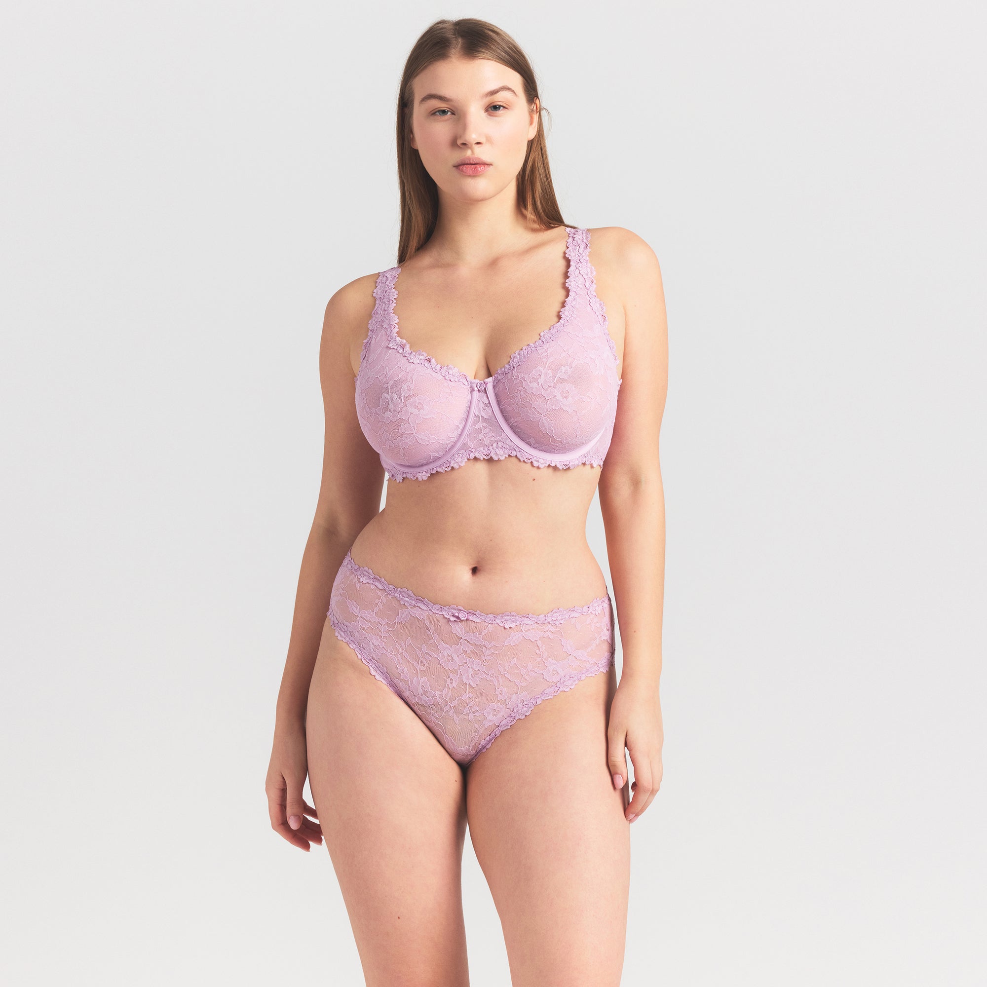 STRETCH LACE UNLINED FULL COVERAGE BRA | BABY PINK - Image 3
