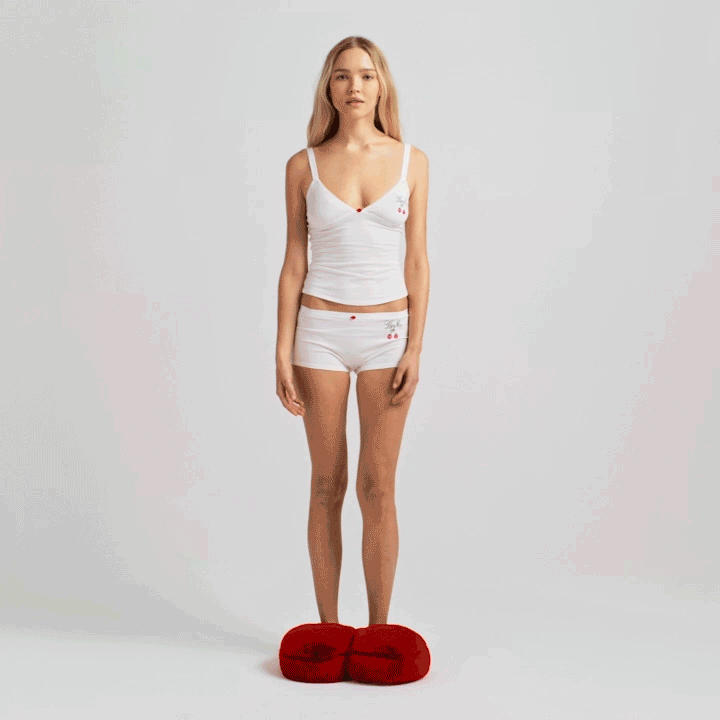 LIGHTWEIGHT COTTON LOGO PICOT CAMI AND BOY SHORT SET | SNOW CONTRAST - Image 6