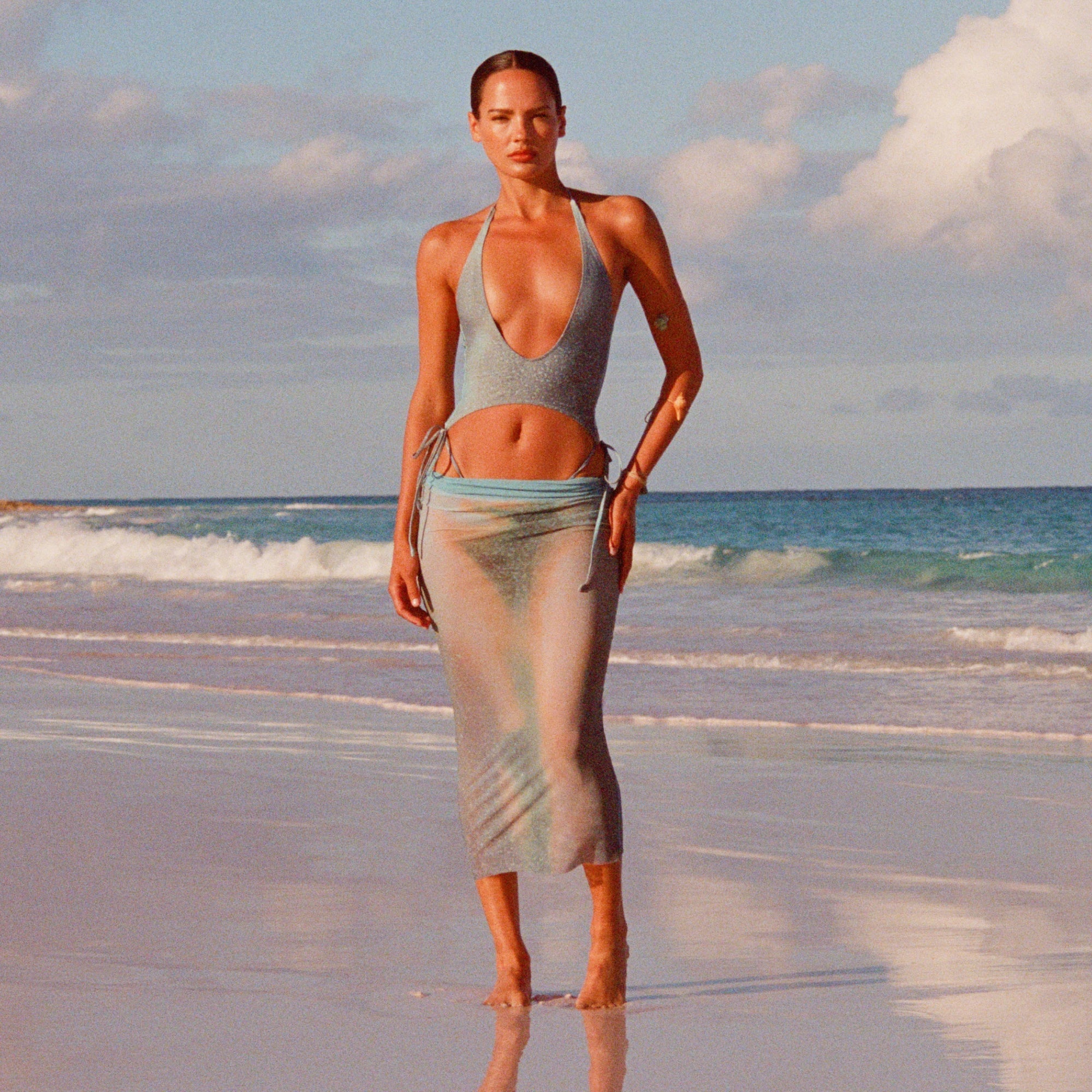 MESH COVER-UPS MIDI SKIRT | CYAN FK BODY PRINT - Image 6