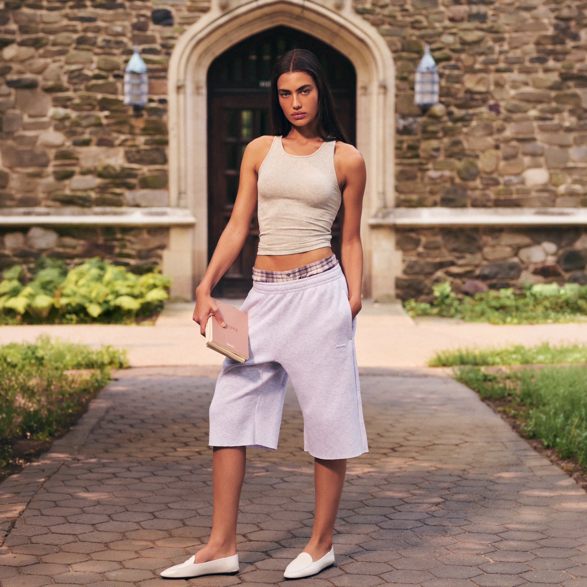 COTTON FLEECE LONG SHORT | LIGHT HEATHER GREY - Image 5