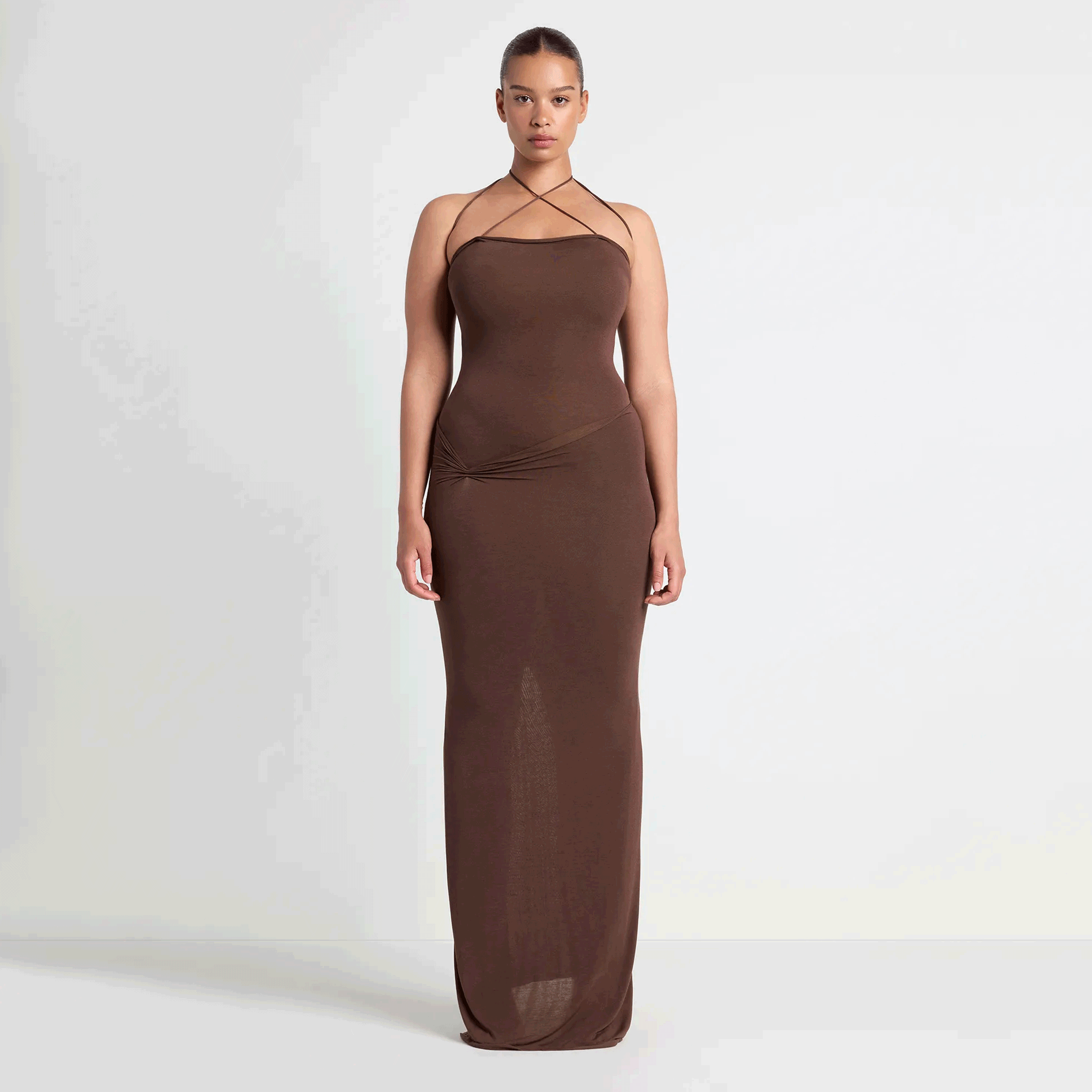 VETTESE X SKIMS SHEER MODAL LONG DRESS | COCOA - Image 6