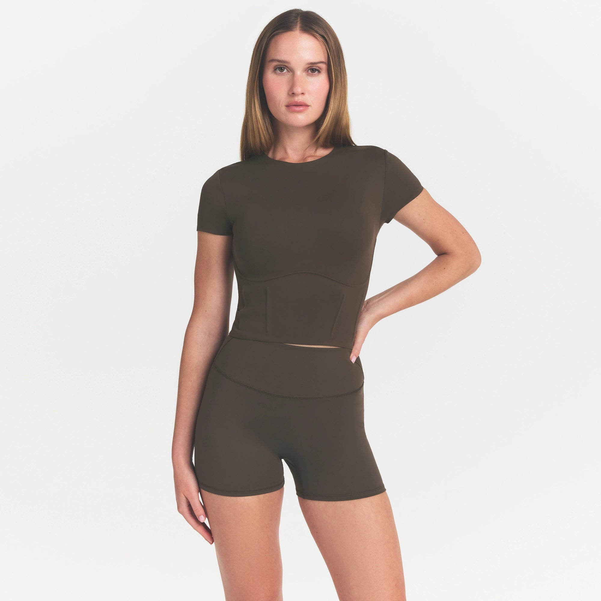 NikeSKIMS MATTE CROPPED CORSET T-SHIRT | DARK SEPIA - Image 3