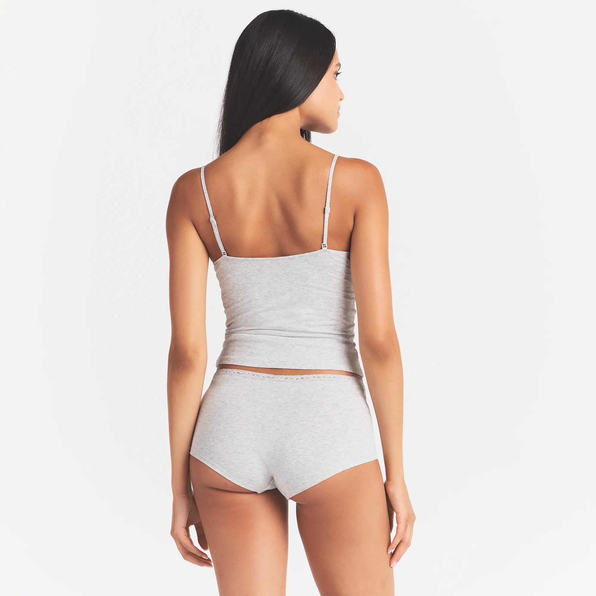 LIGHTWEIGHT COTTON LACE CAMI AND BOY SHORT SET | LIGHT HEATHER GREY - Image 5