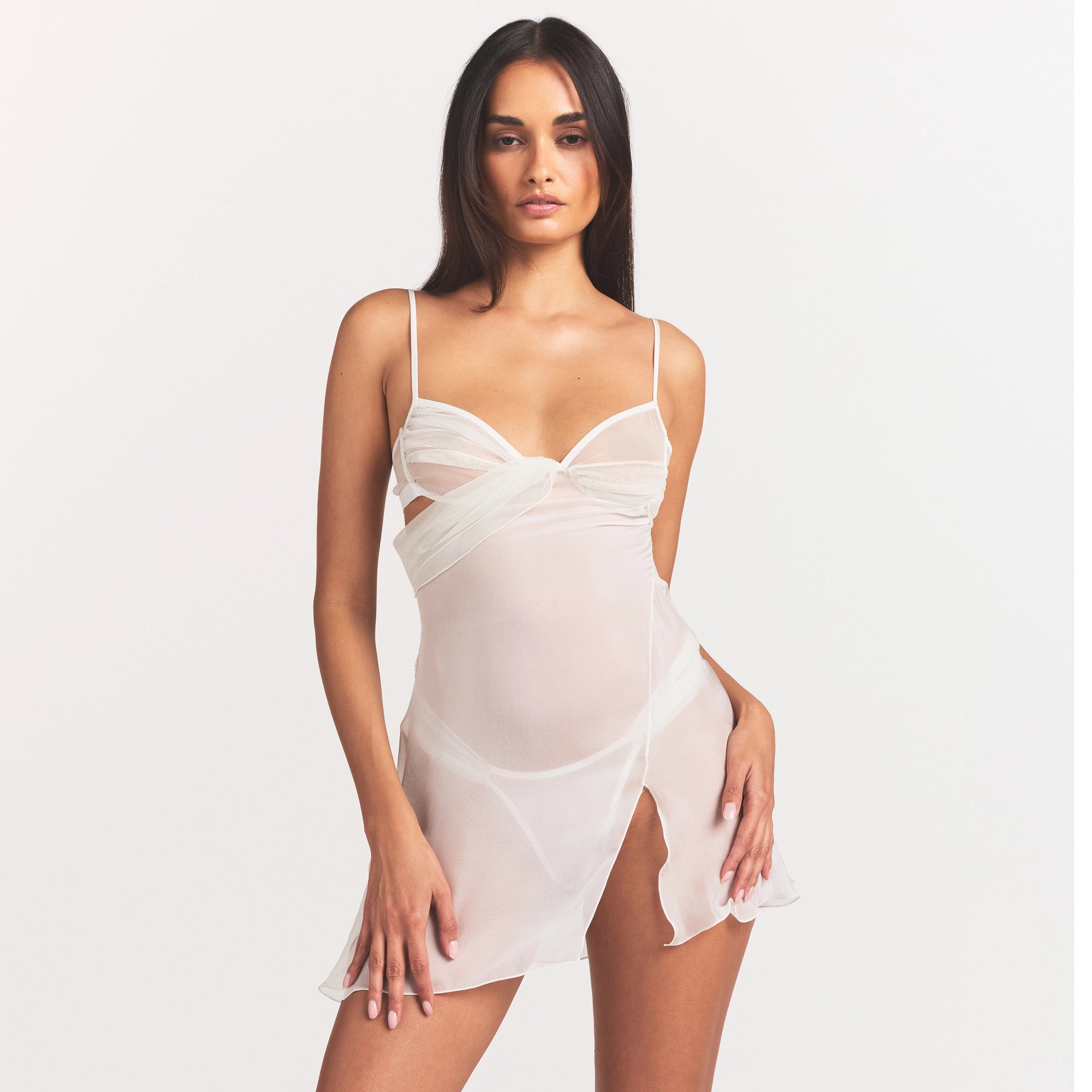SKIMS ROMANCE DRAPED MINI SLIP DRESS | IVORY - Image 3