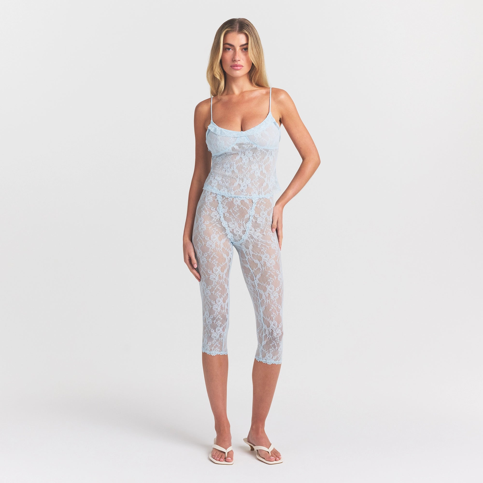 STRETCH LACE RUFFLE CAMI | POWDER BLUE - Image 2