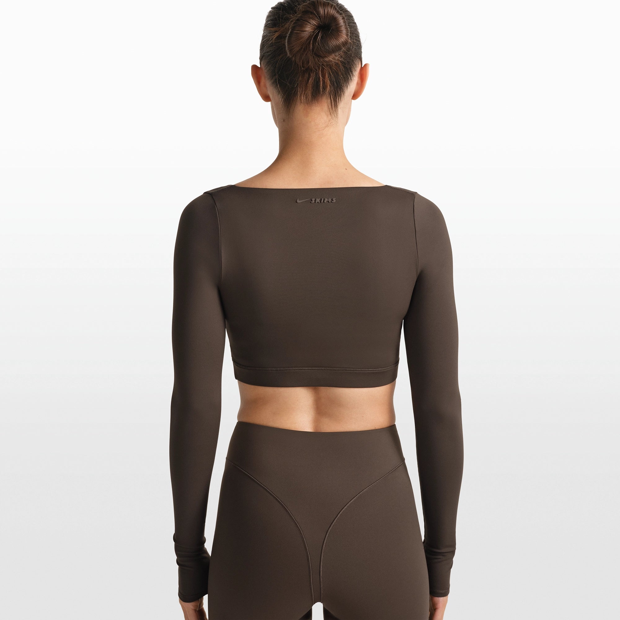 NikeSKIMS MATTE WRAP LONG SLEEVE CROPPED TOP | DARK SEPIA - Image 5
