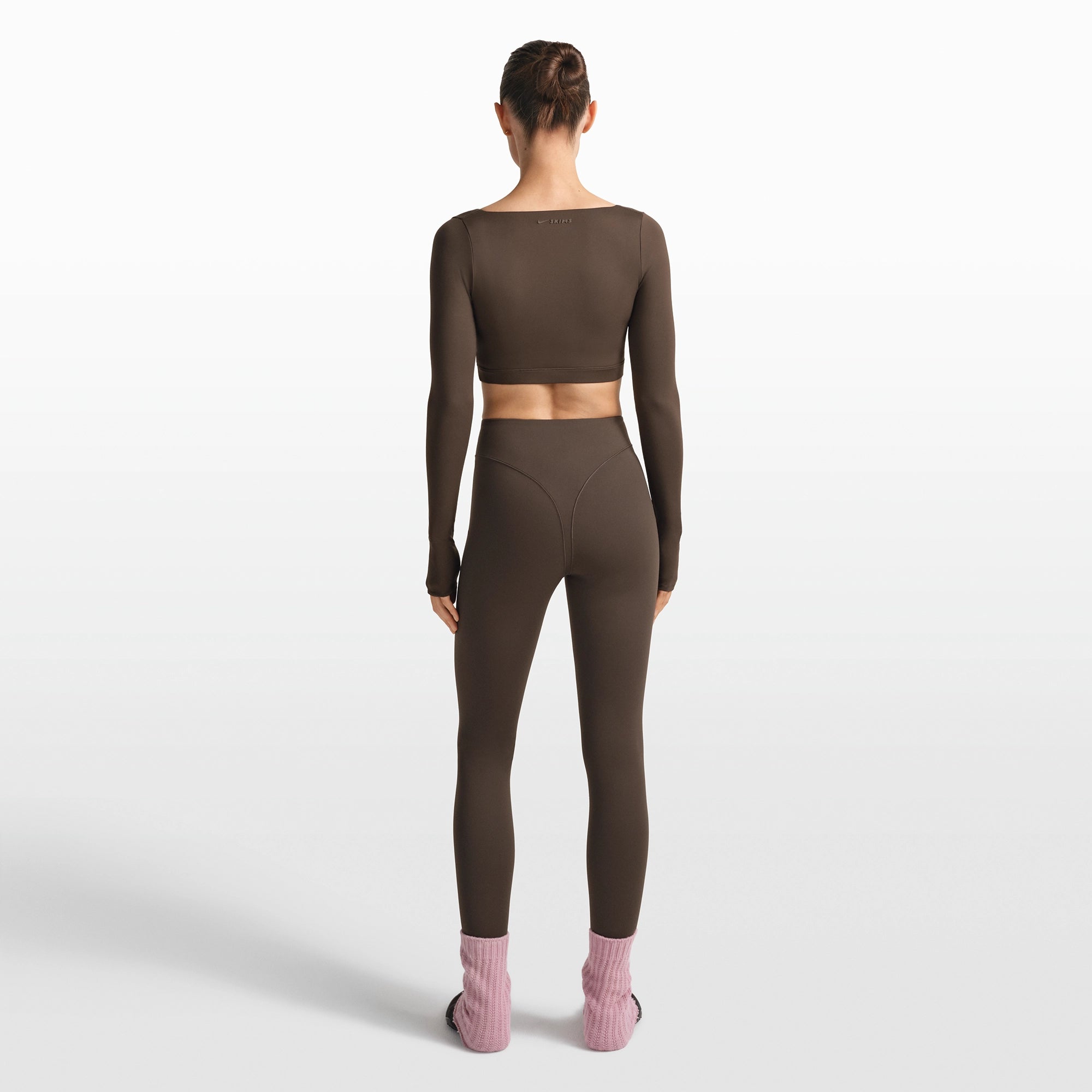 NikeSKIMS MATTE WRAP LONG SLEEVE CROPPED TOP | DARK SEPIA - Image 6