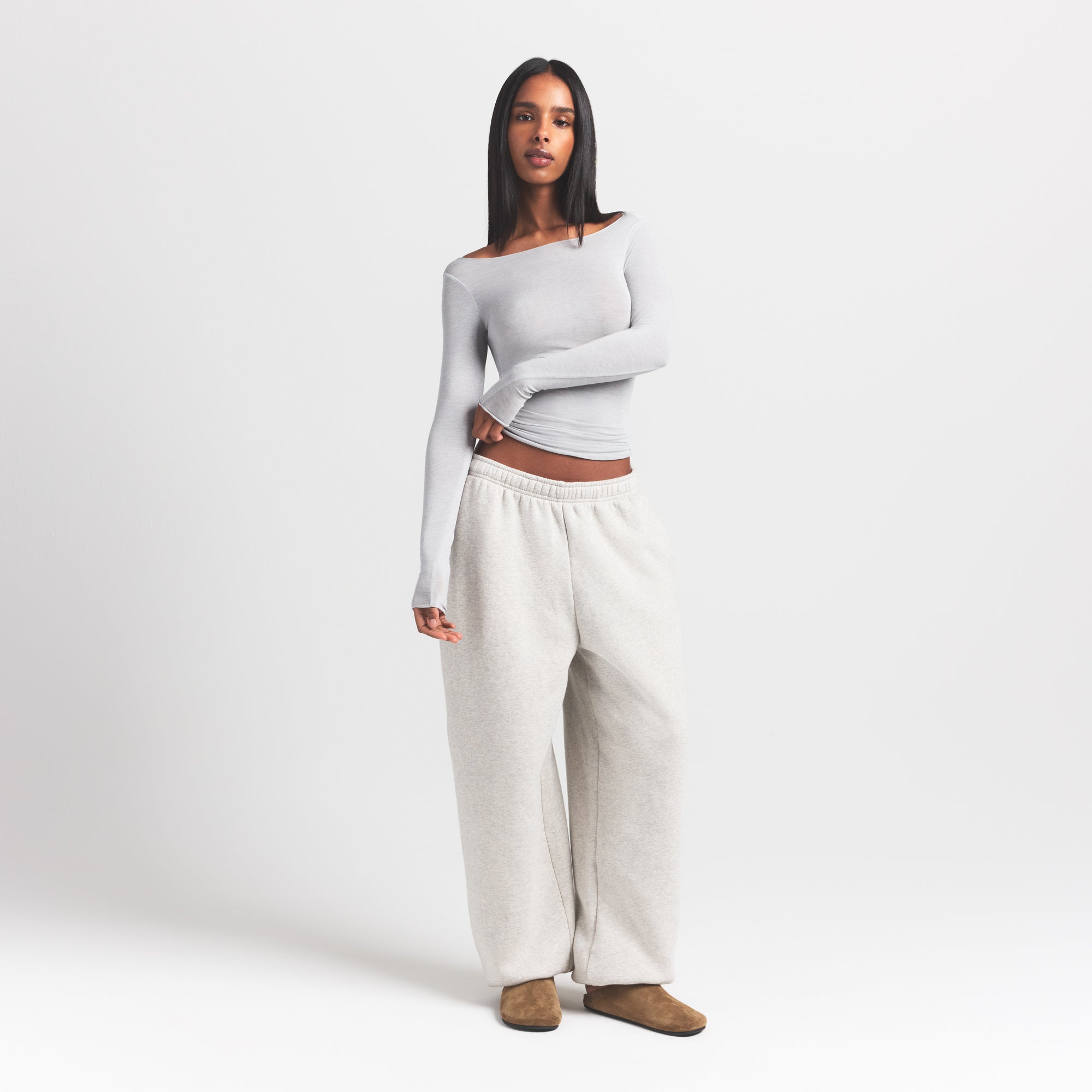 SHEER MODAL LONG SLEEVE BOATNECK TOP | HEATHER GREY - Image 5