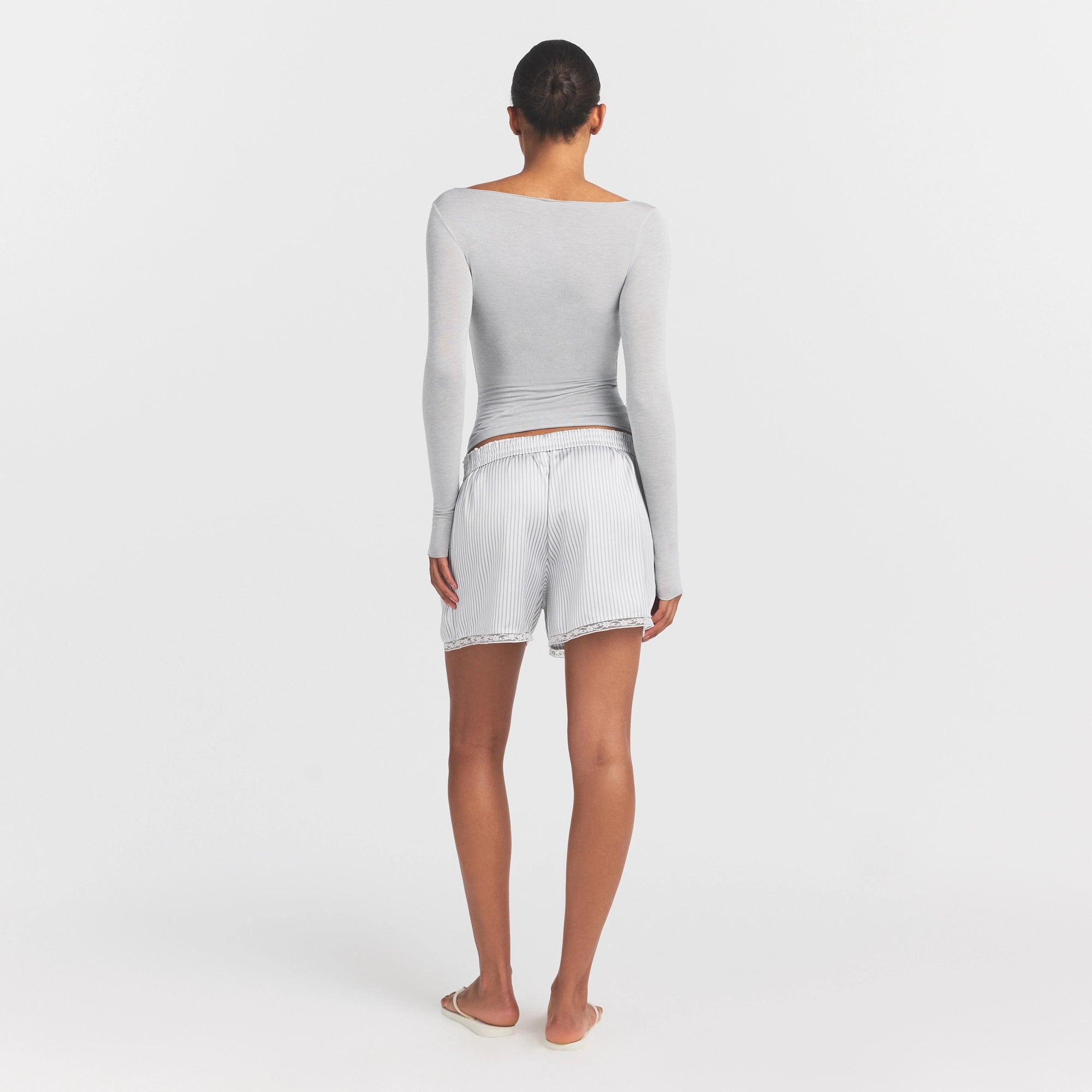 SHEER MODAL LONG SLEEVE BOATNECK TOP | HEATHER GREY - Image 4