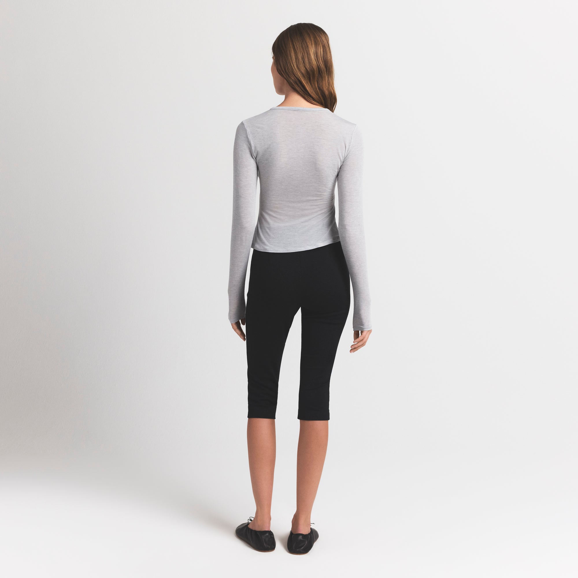 SHEER MODAL CARDIGAN WITH COVERED BUTTONS | HEATHER GREY - Image 5