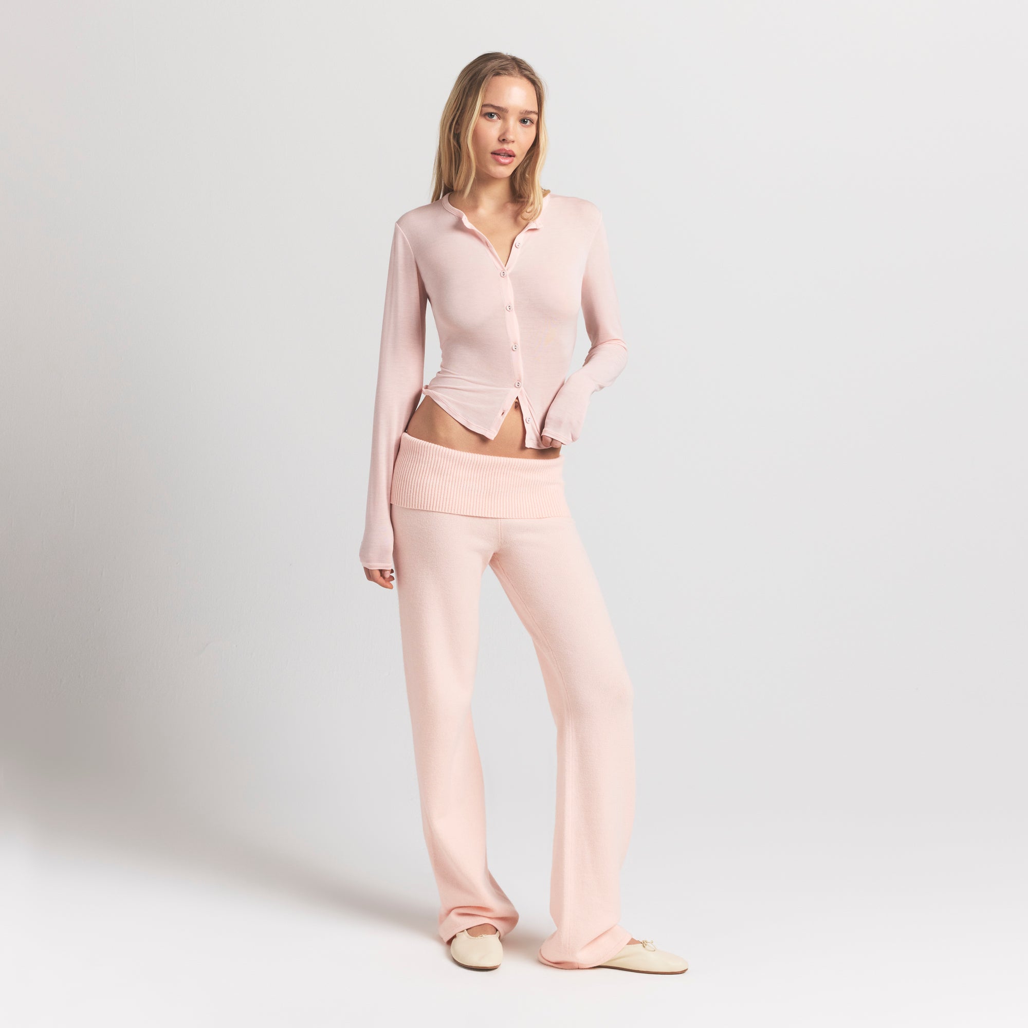 SHEER MODAL CARDIGAN WITH COVERED BUTTONS | PRIMROSE - Image 2