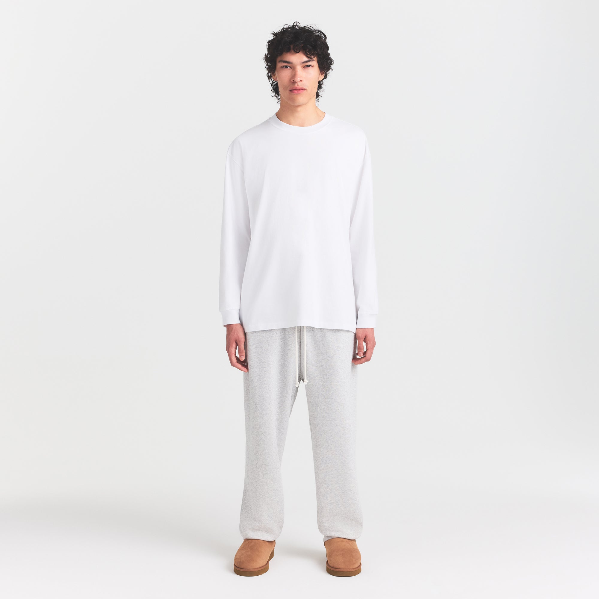 HEAVYWEIGHT COTTON MENS RELAXED LONG SLEEVE T-SHIRT | CHALK - Image 2