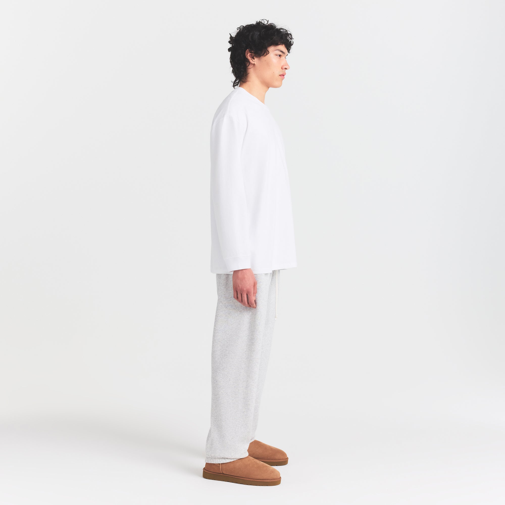 HEAVYWEIGHT COTTON MENS RELAXED LONG SLEEVE T-SHIRT | CHALK - Image 4