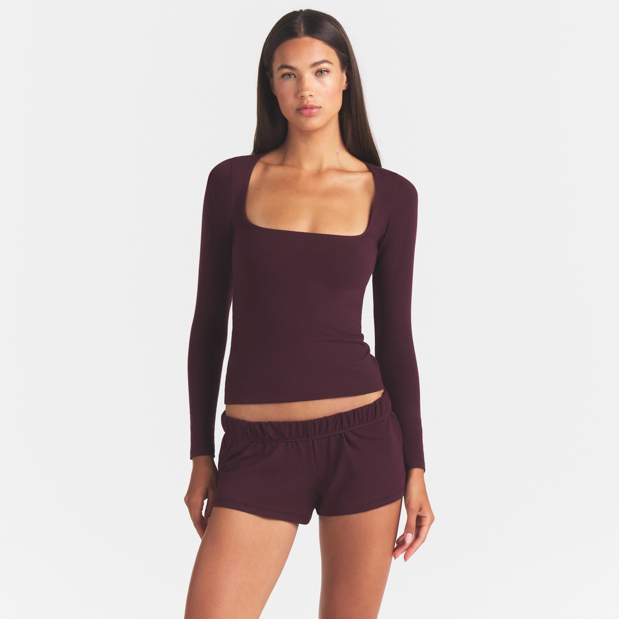 COTTON JERSEY SCOOP NECK LONG SLEEVE TOP | CURRANT - Image 2
