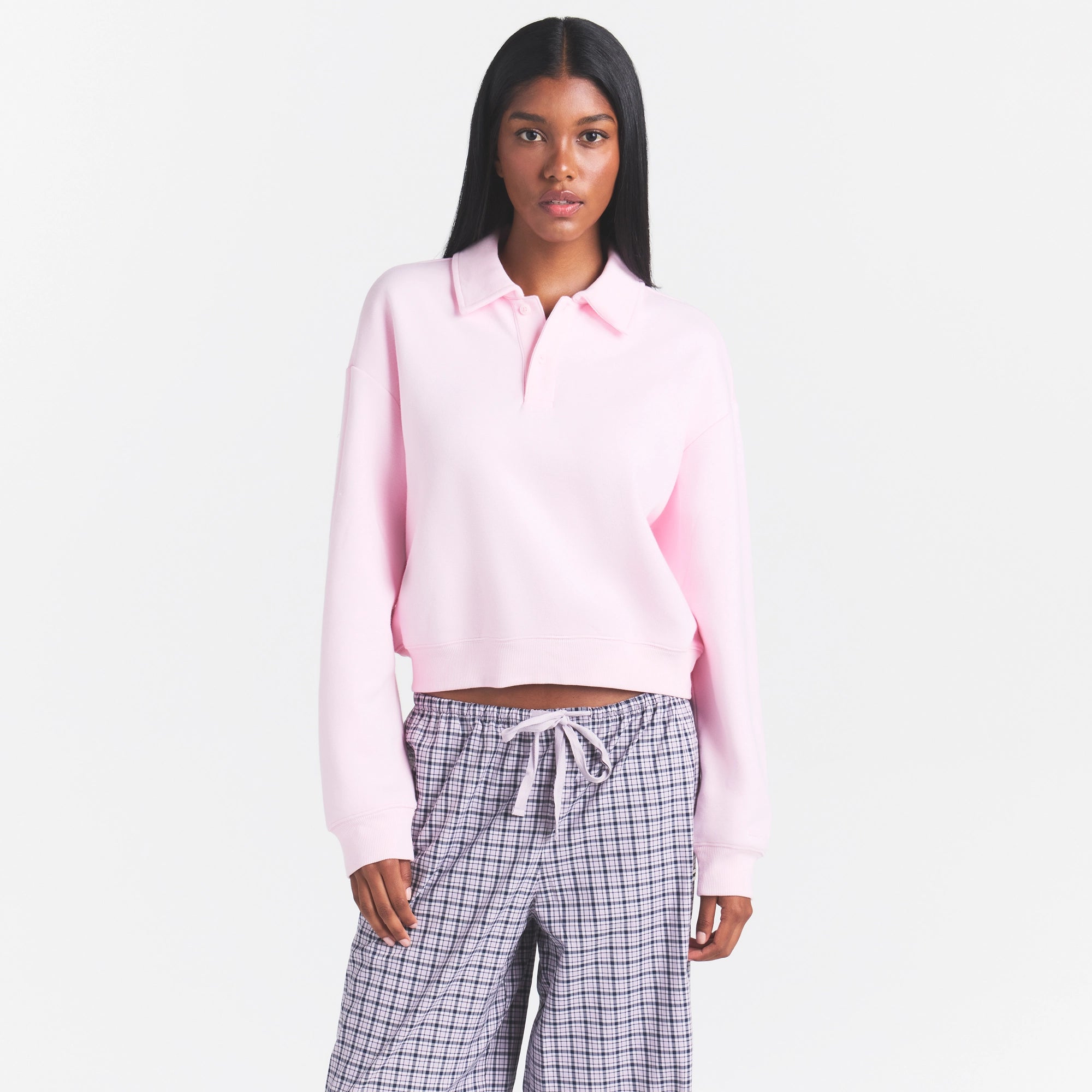 COTTON FLEECE POLO SWEATSHIRT | CHERRY BLOSSOM - Image 3