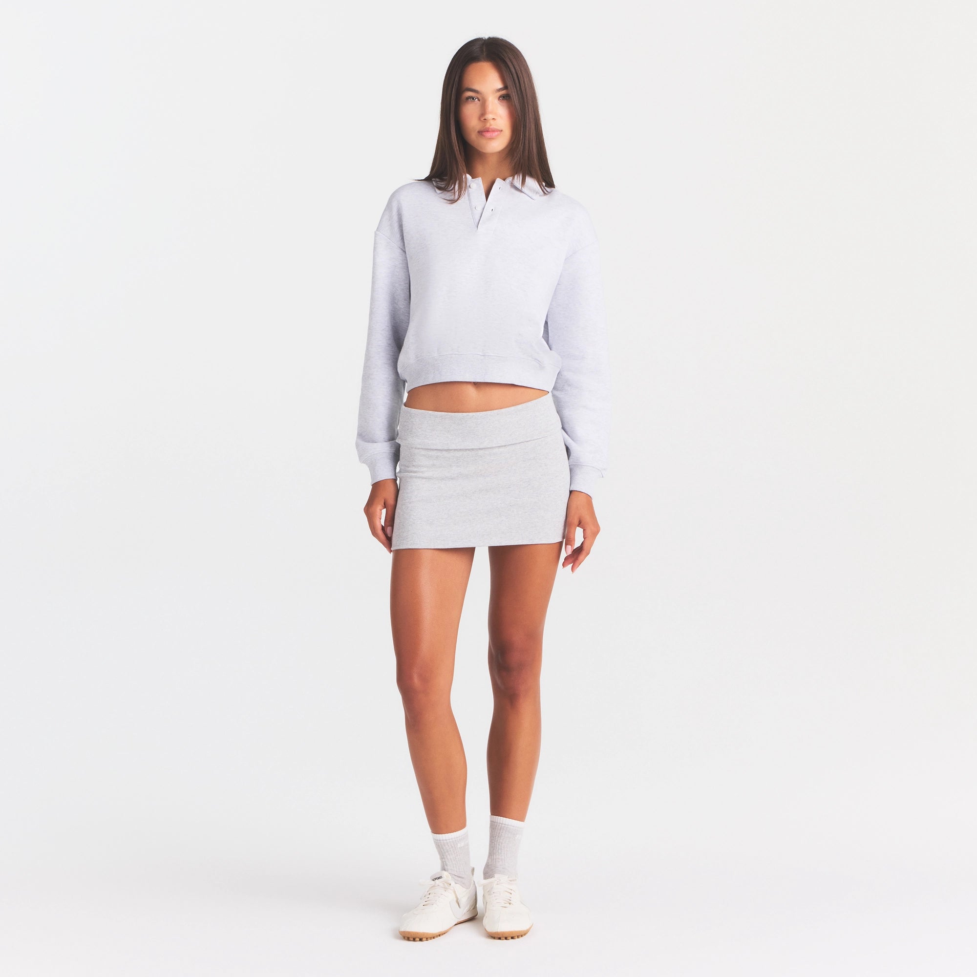 COTTON FLEECE POLO SWEATSHIRT | LIGHT HEATHER GREY - Image 2