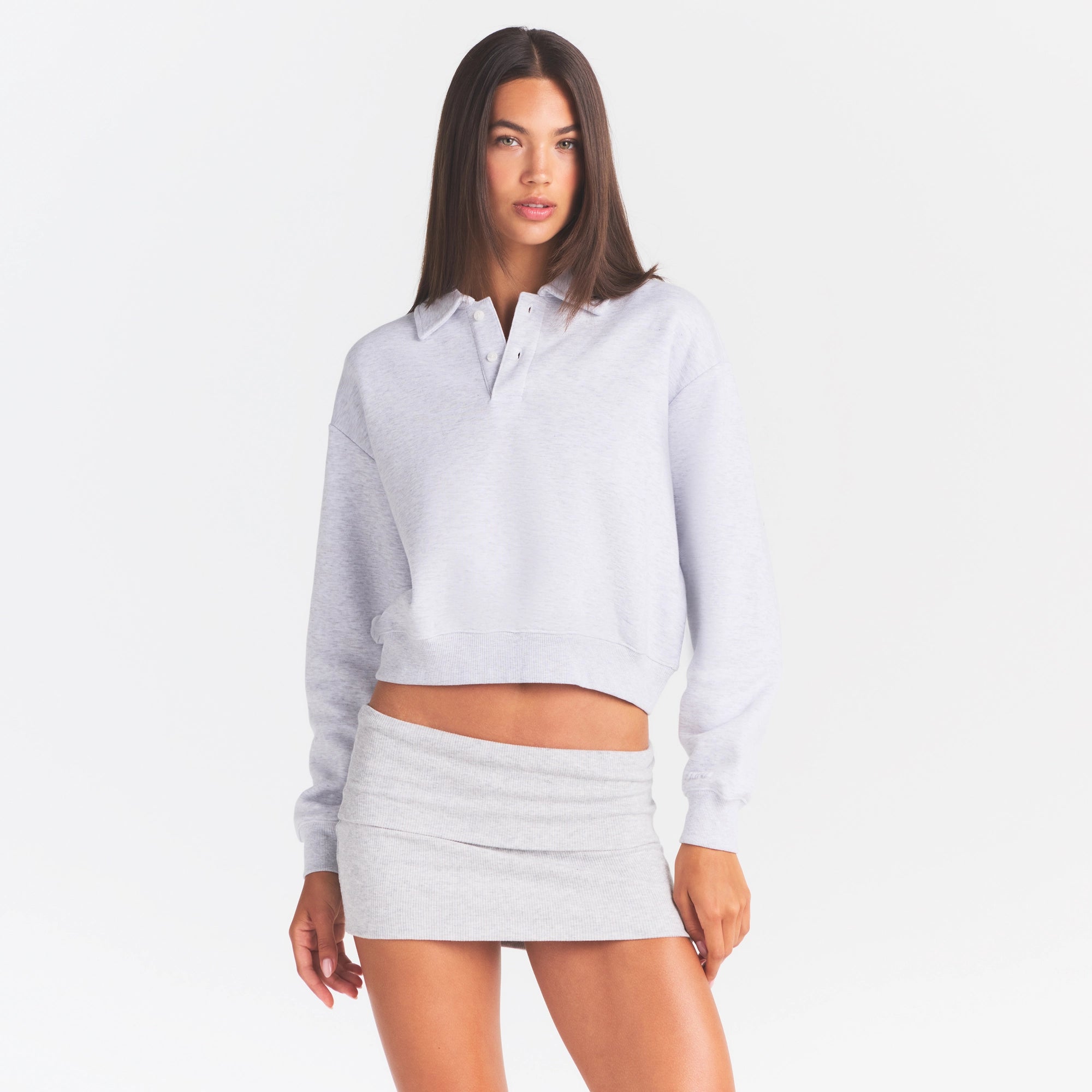 COTTON FLEECE POLO SWEATSHIRT | LIGHT HEATHER GREY - Image 4