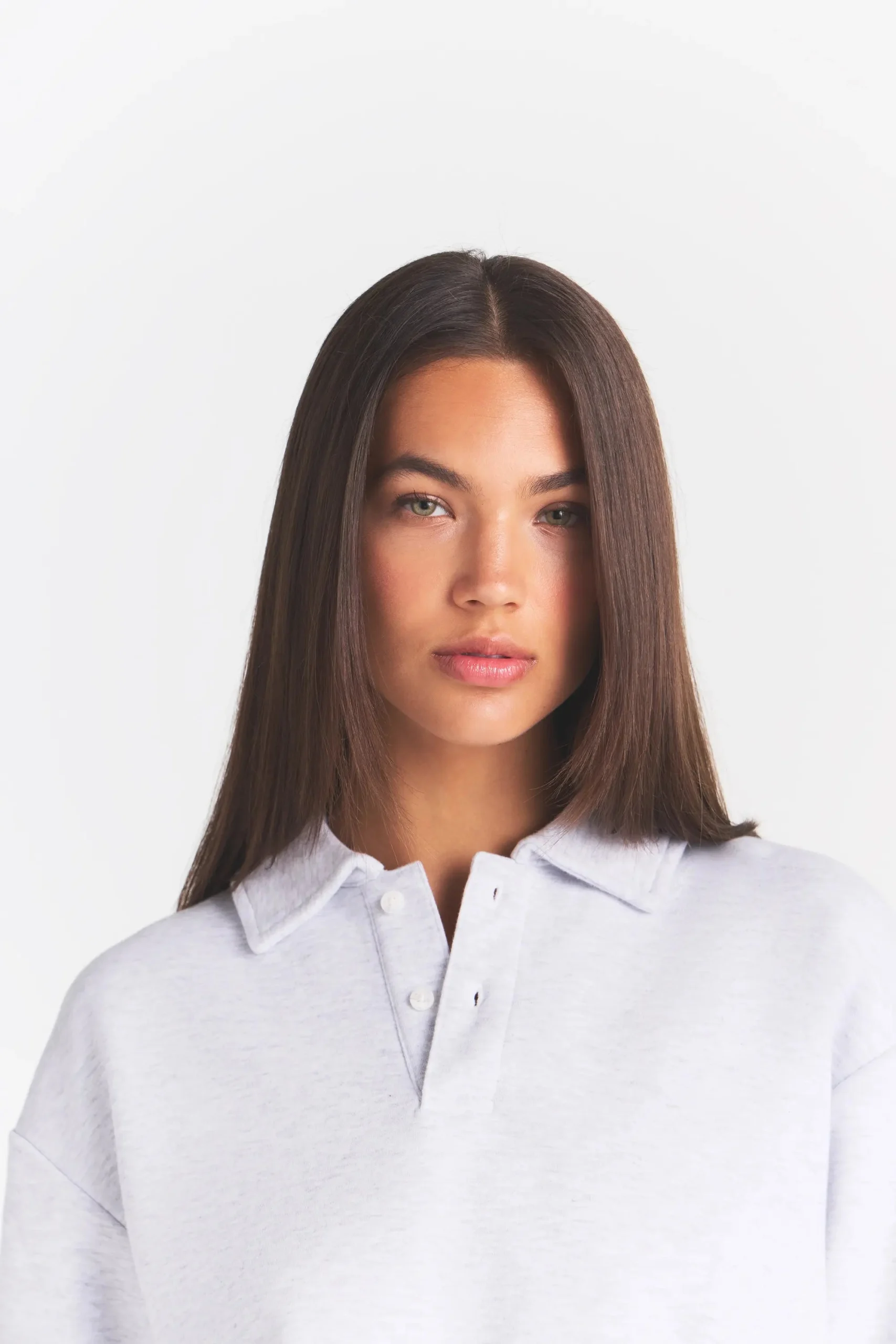 COTTON FLEECE POLO SWEATSHIRT | LIGHT HEATHER GREY - Image 3