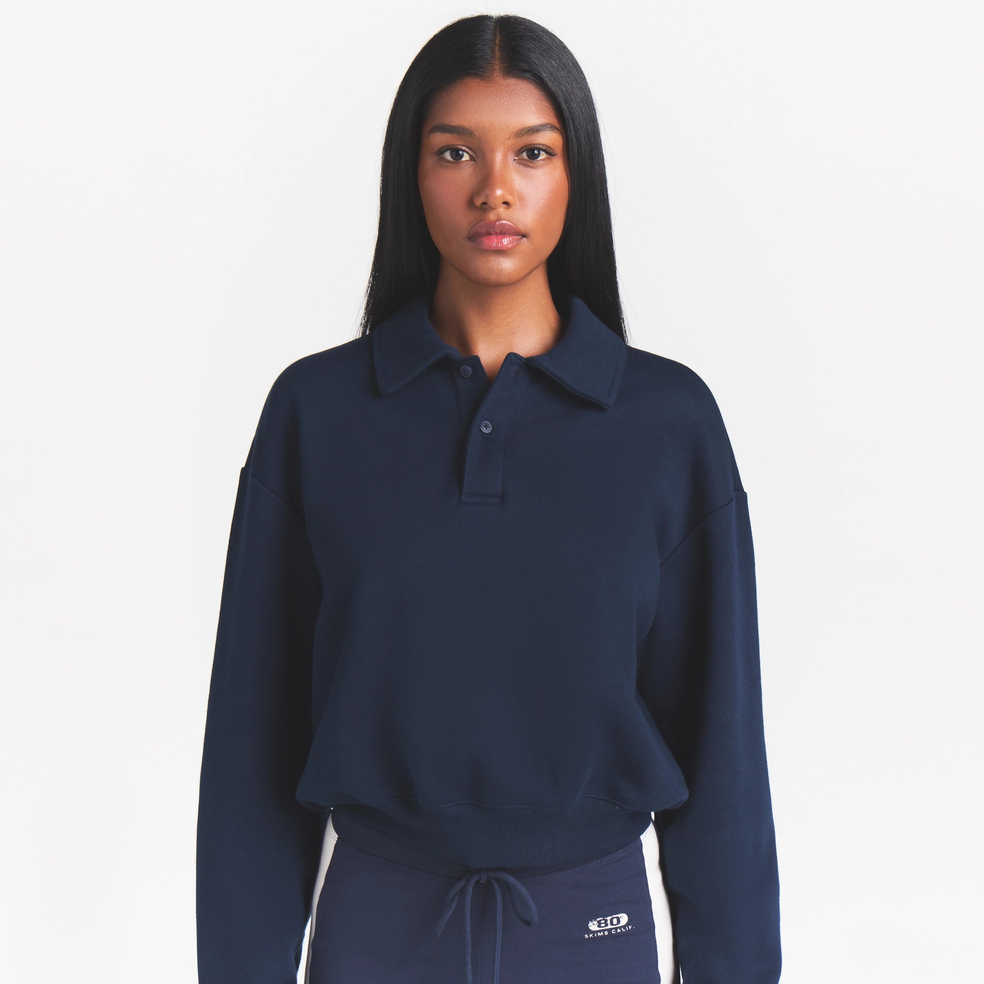 COTTON FLEECE POLO SWEATSHIRT | NAVY - Image 3